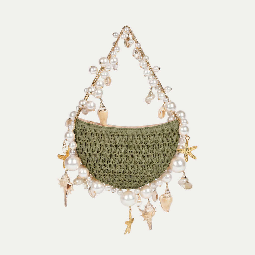 Bahari Raffia Shell Bag in Verde Palma
