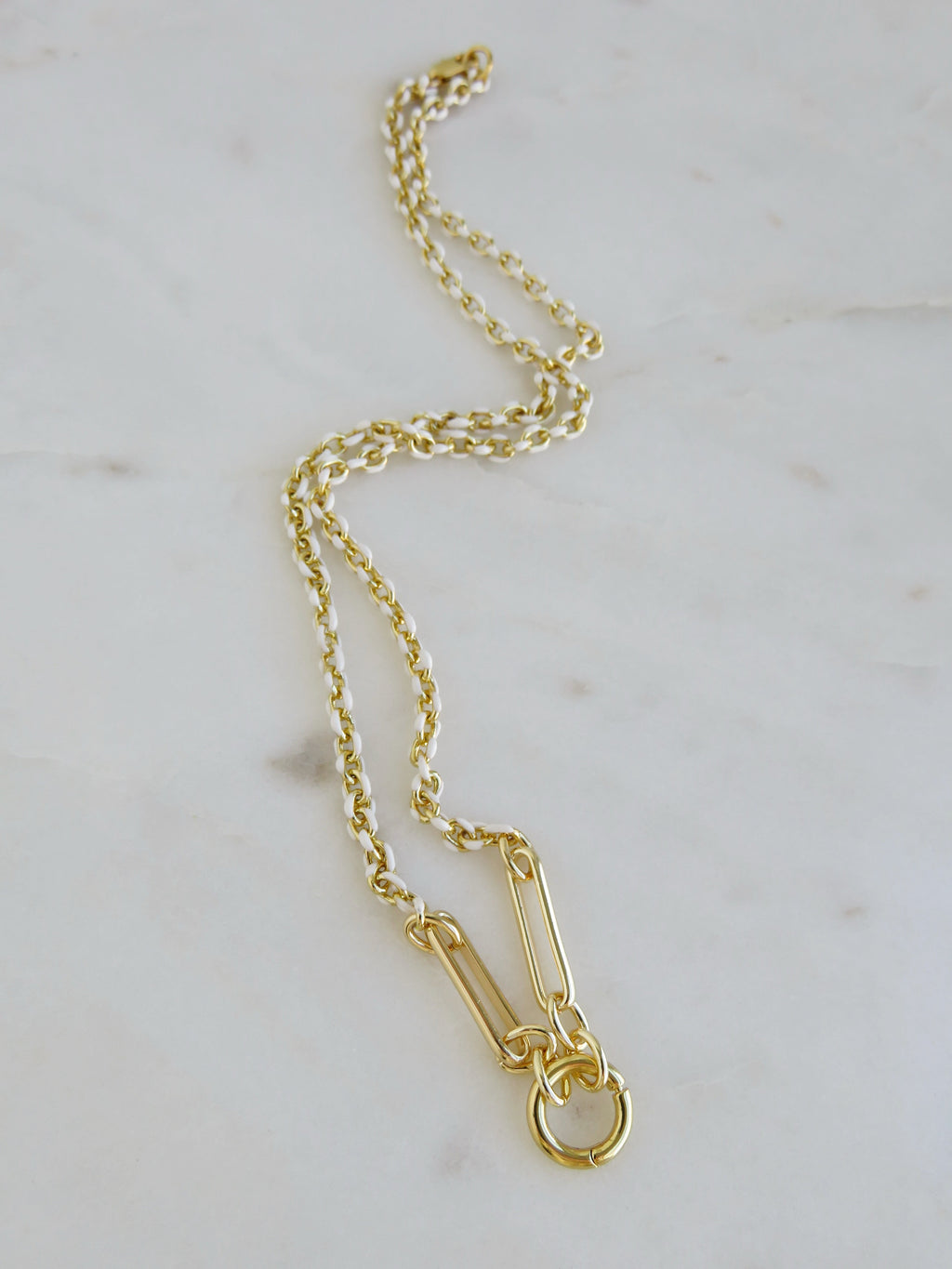 White Oval Link Charm Holder Necklace - Clicker Clasp - add charms