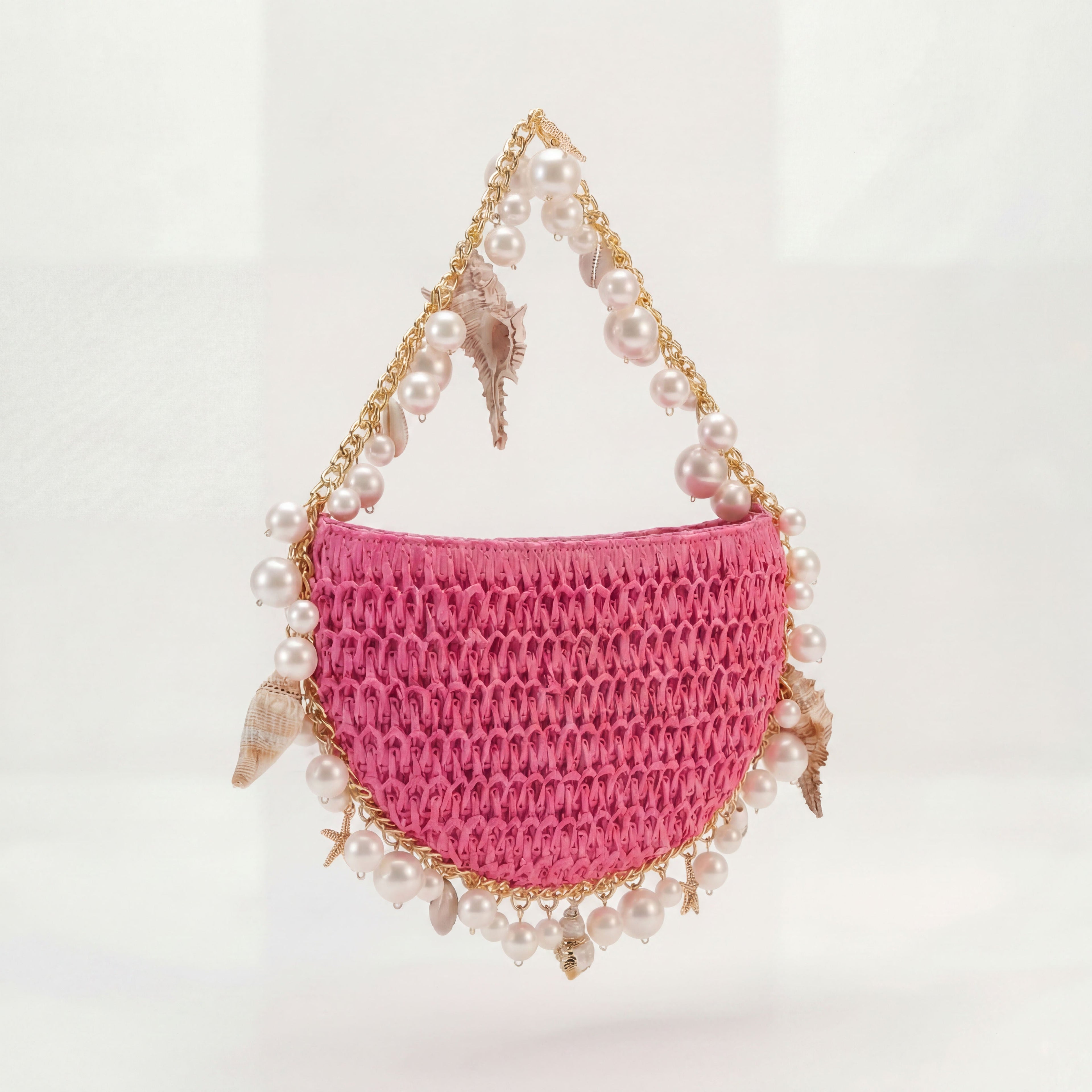 Mini Raffia Shell Bag - Pink Sands