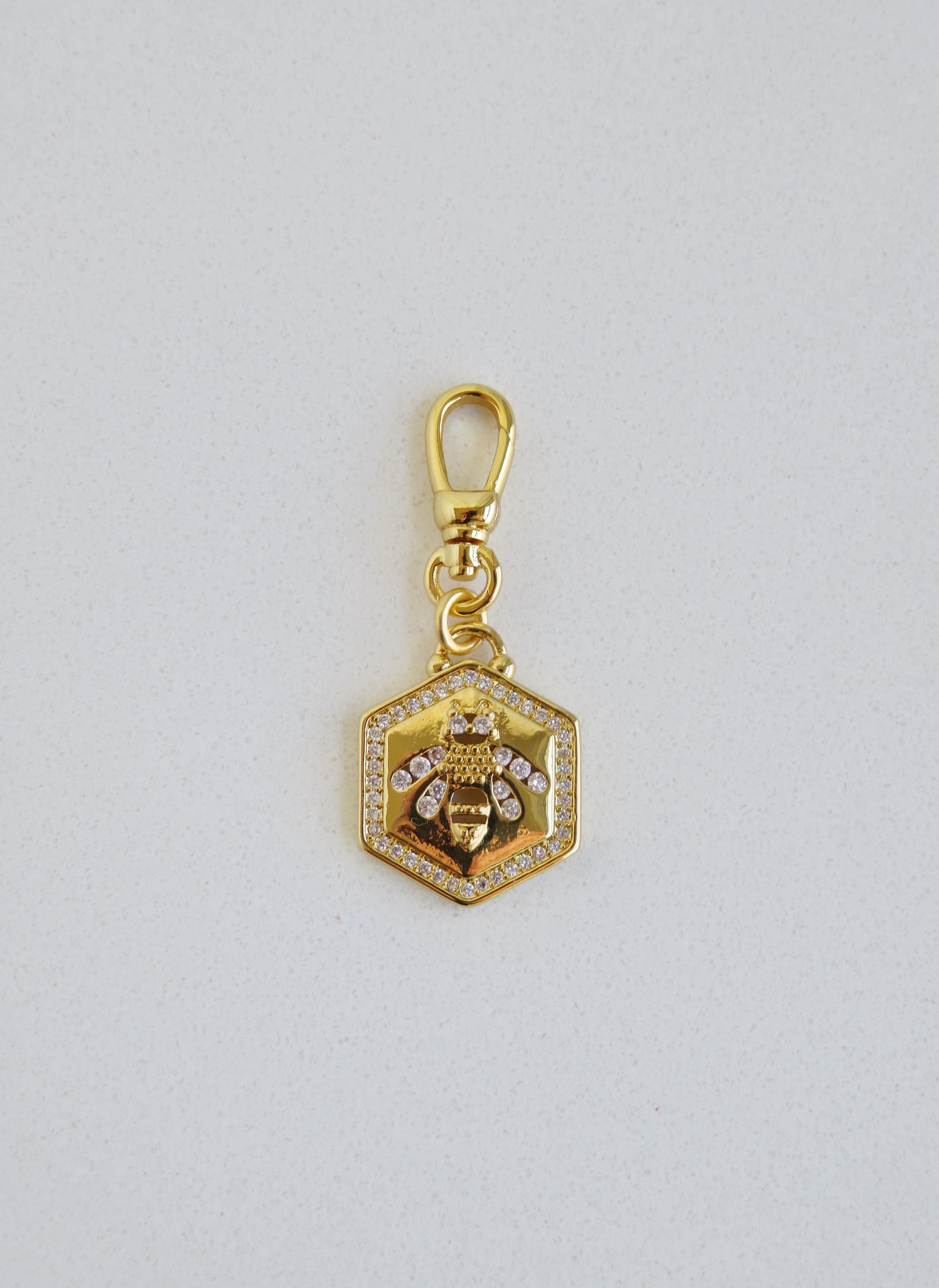 Hexagon Bee Charm with Swivel Clasp