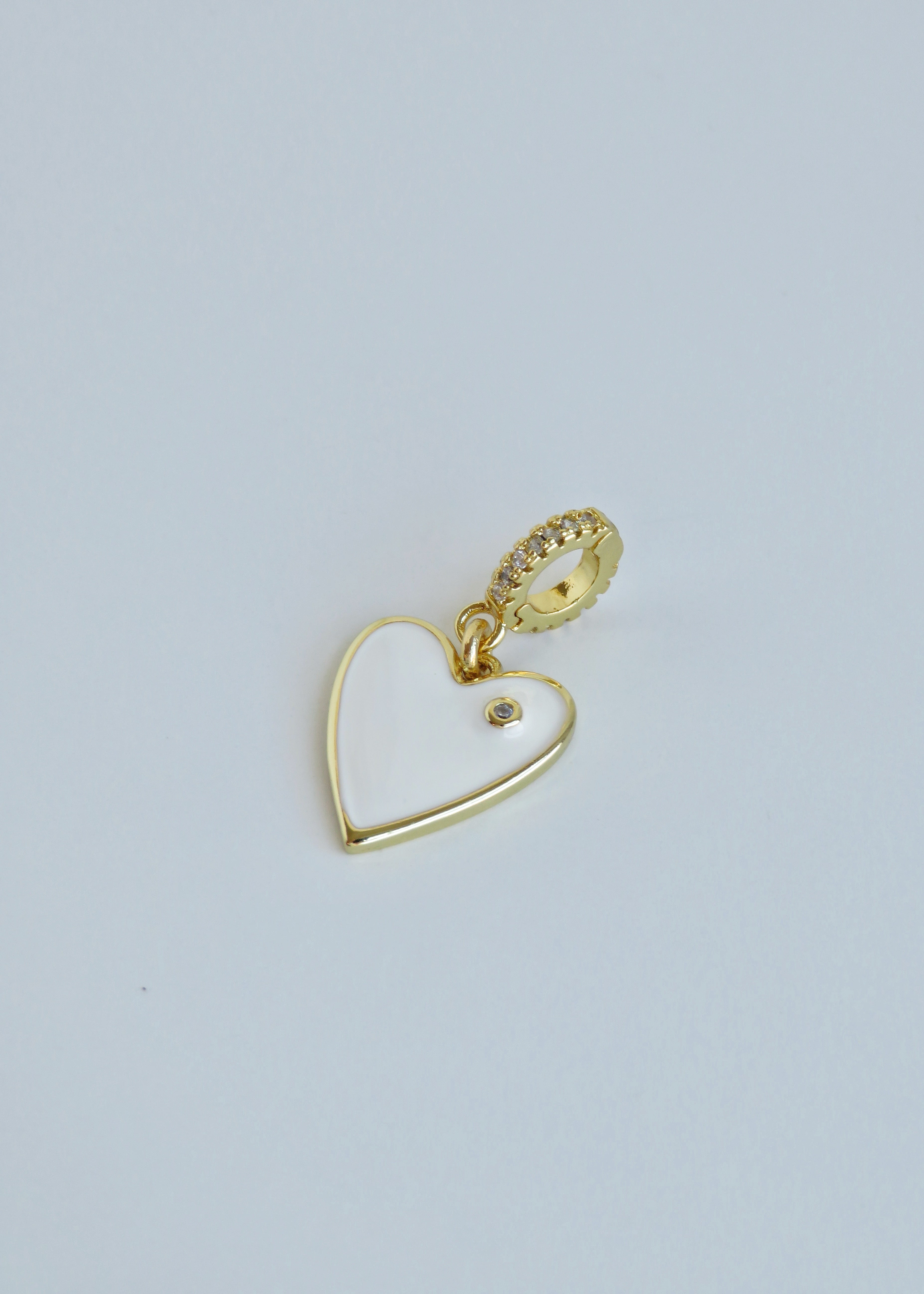 White Enamel Heart Charm on Diamond Hinged Clasp