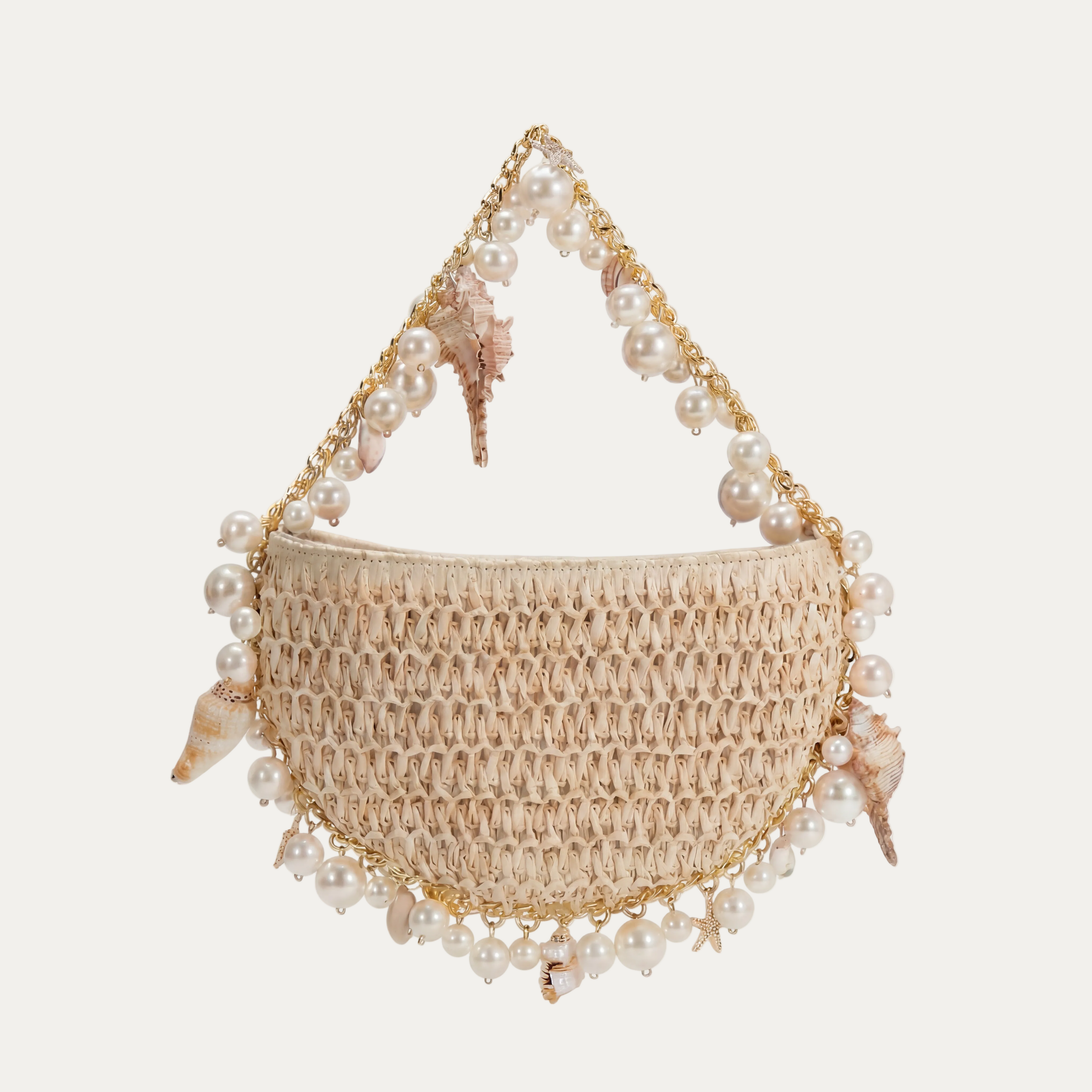 Mini Raffia Shell Bag - Sable Crème