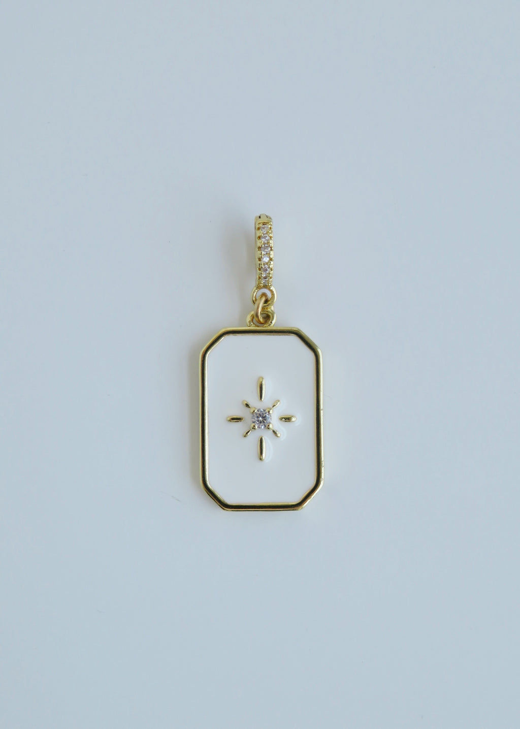 White Enamel Northern Star Tag with Diamond Hinged Clasp