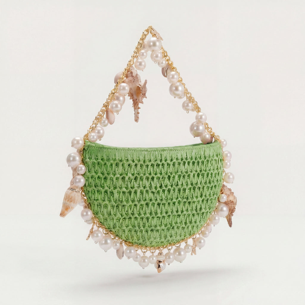 Mini Raffia Shell Bag - Coastal Mint