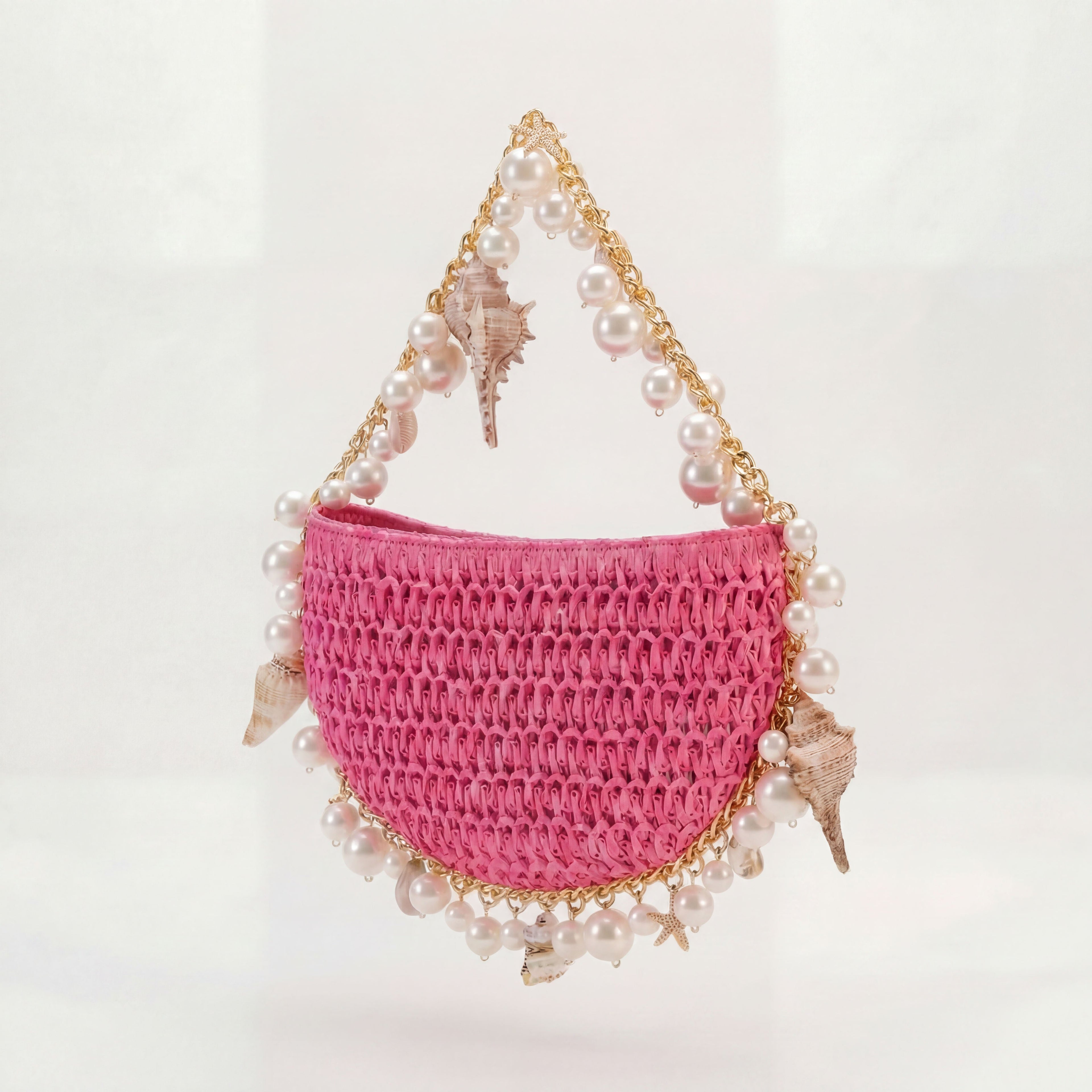 Mini Raffia Shell Bag - Pink Sands
