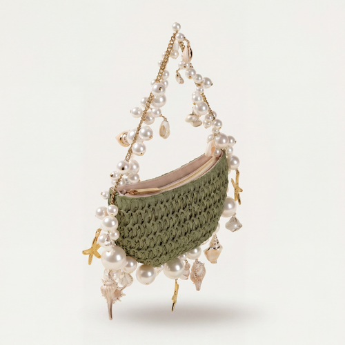 Bahari Raffia Shell Bag in Verde Palma