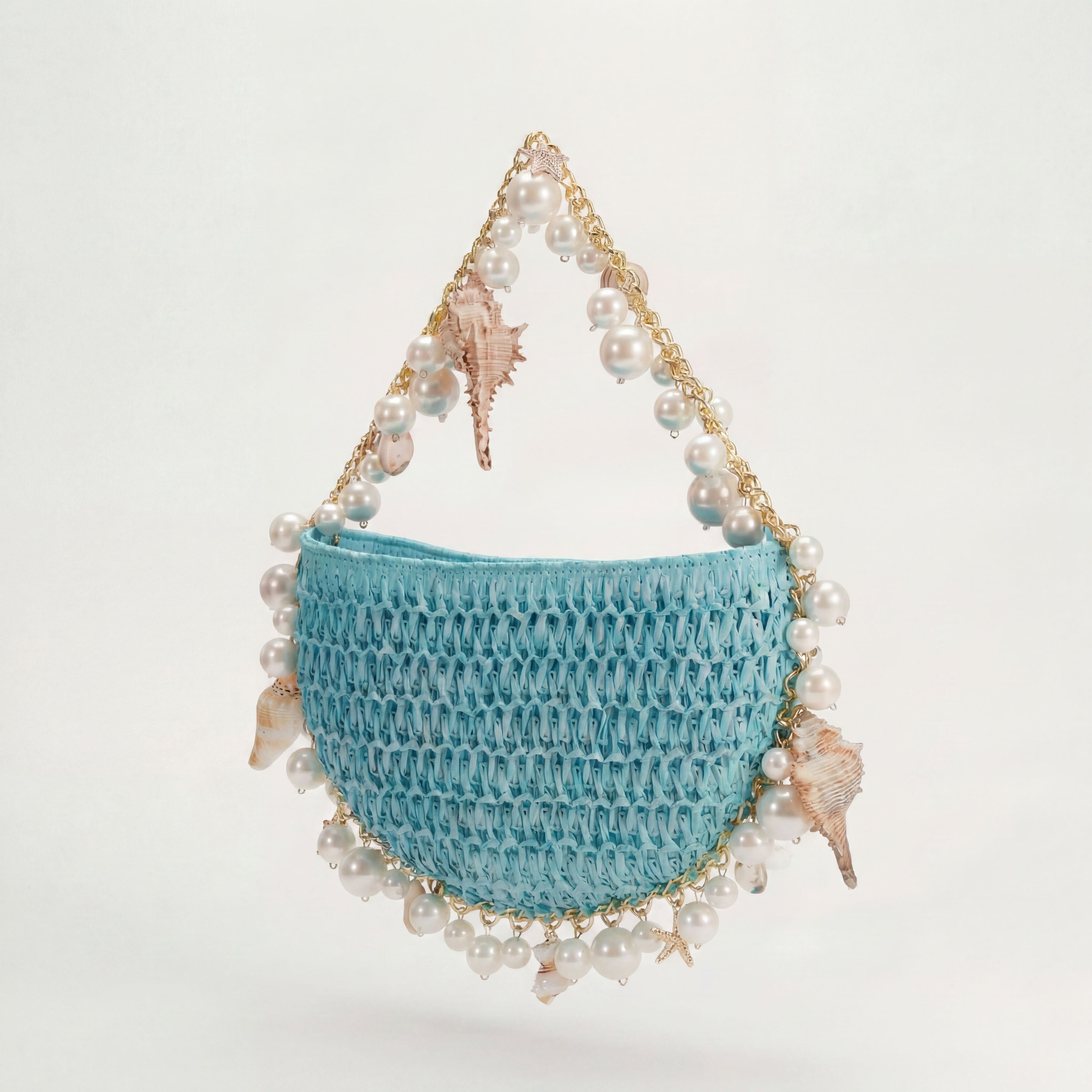 Mini Raffia Shell Bag - Riviera Blëu