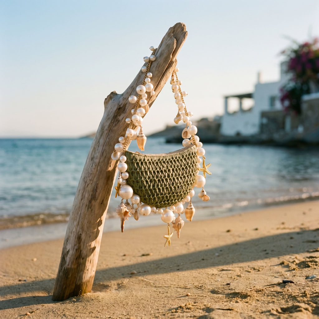 Bahari Raffia Shell Bag in Verde Palma