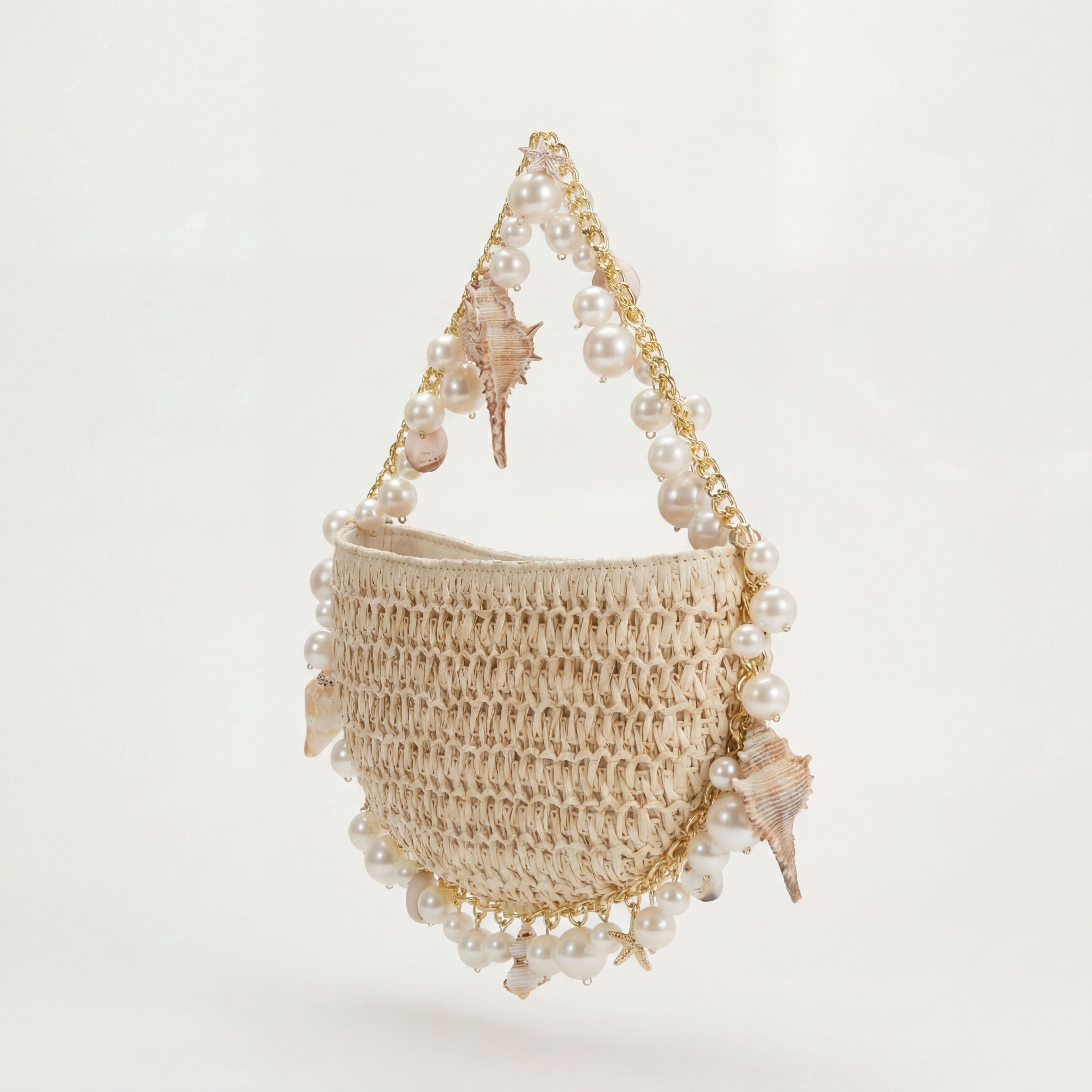 Mini Raffia Shell Bag - Sable Crème