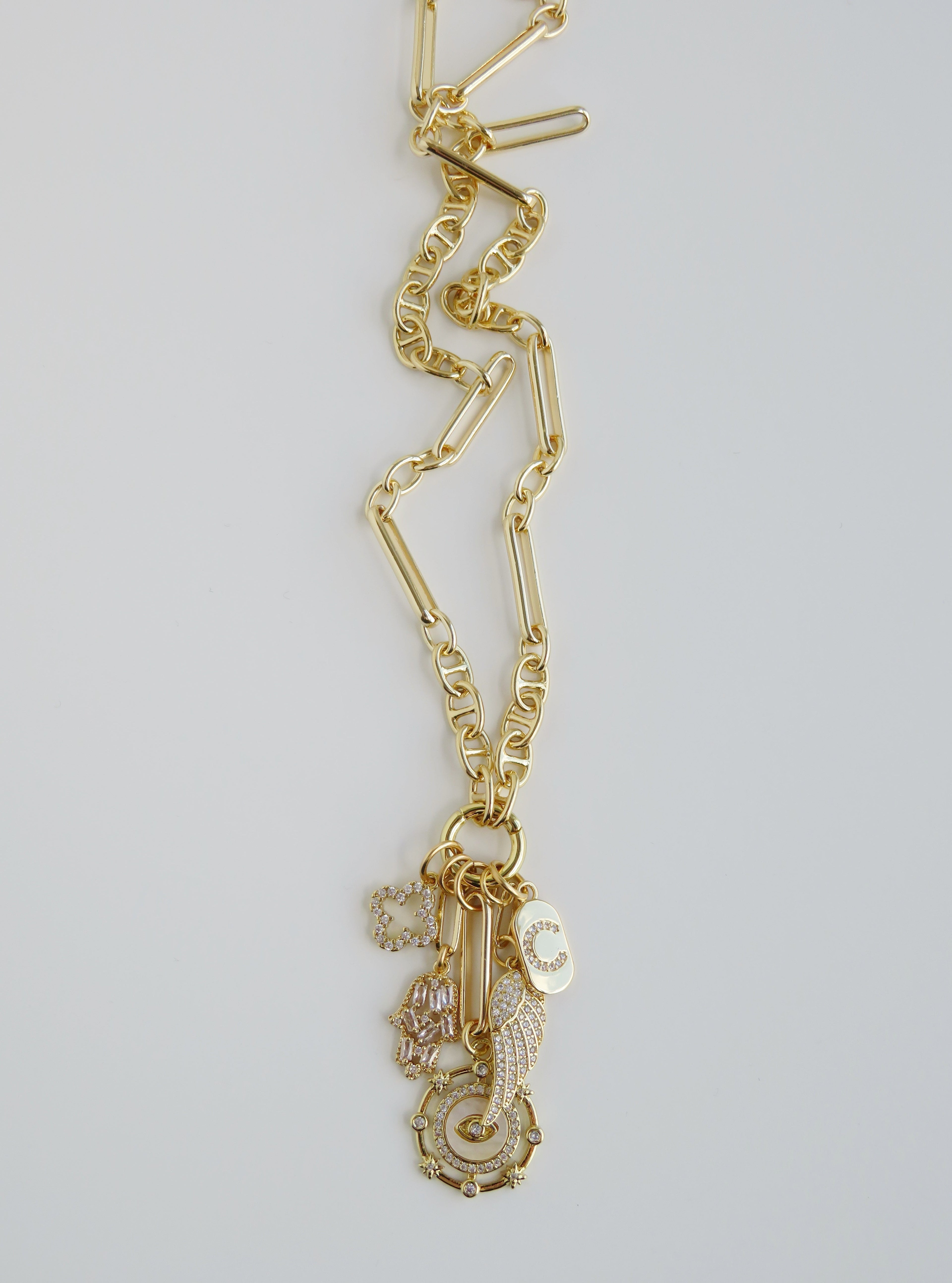 Love & Divine Guidance Charm Cluster Necklace - Sanxenxo Link