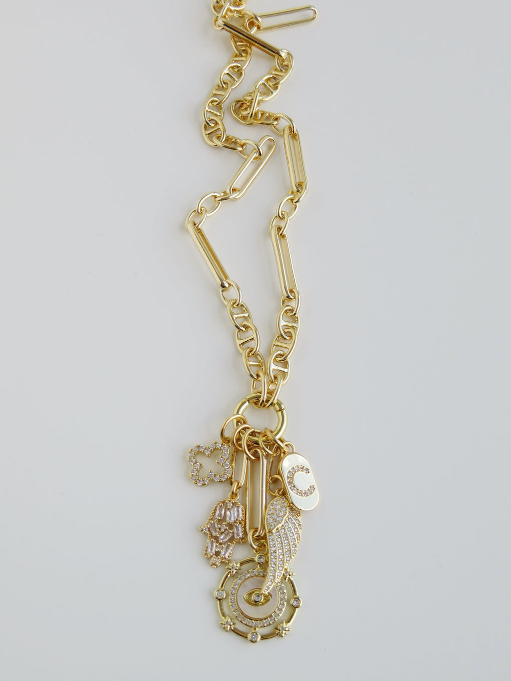 Love & Divine Guidance Charm Cluster Necklace - Sanxenxo Link