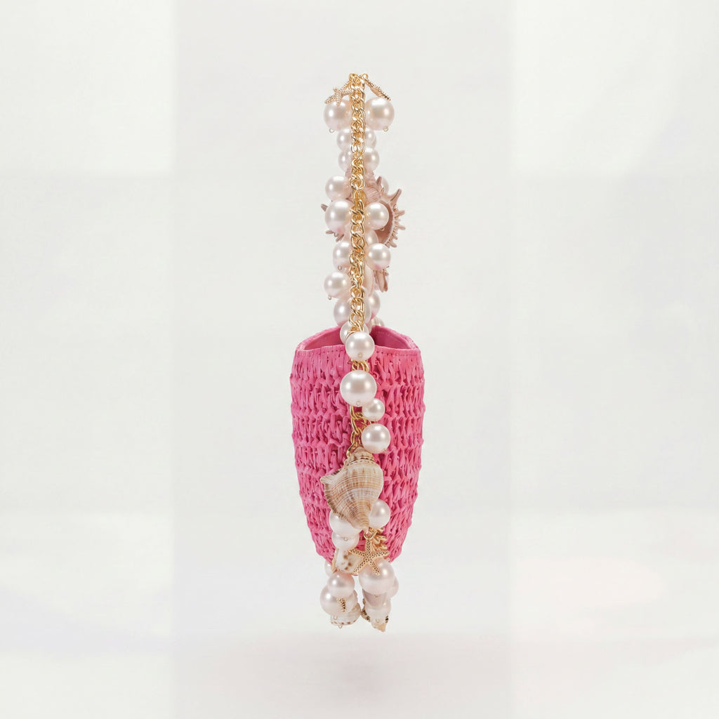 Mini Raffia Shell Bag - Pink Sands