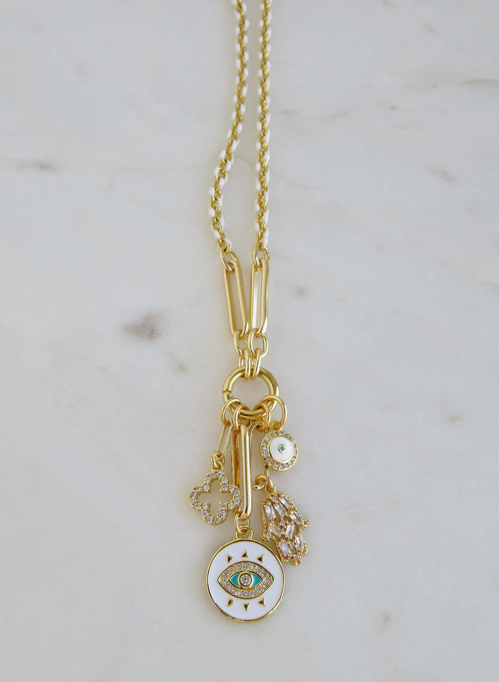 White Oval Link Charm Holder Necklace - Clicker Clasp - add charms