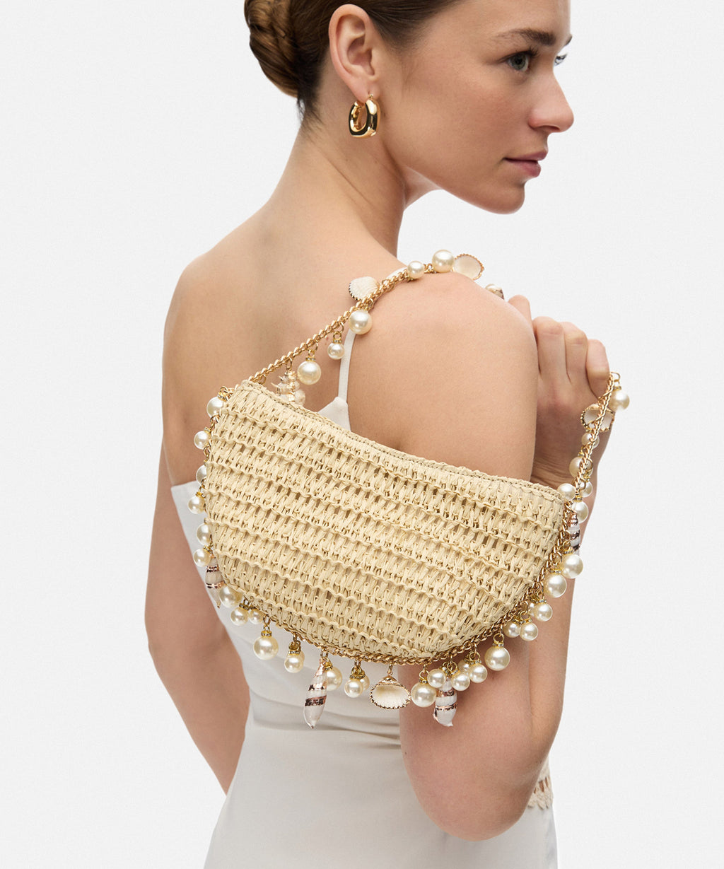 Mini Raffia Shell Bag - Sable Crème