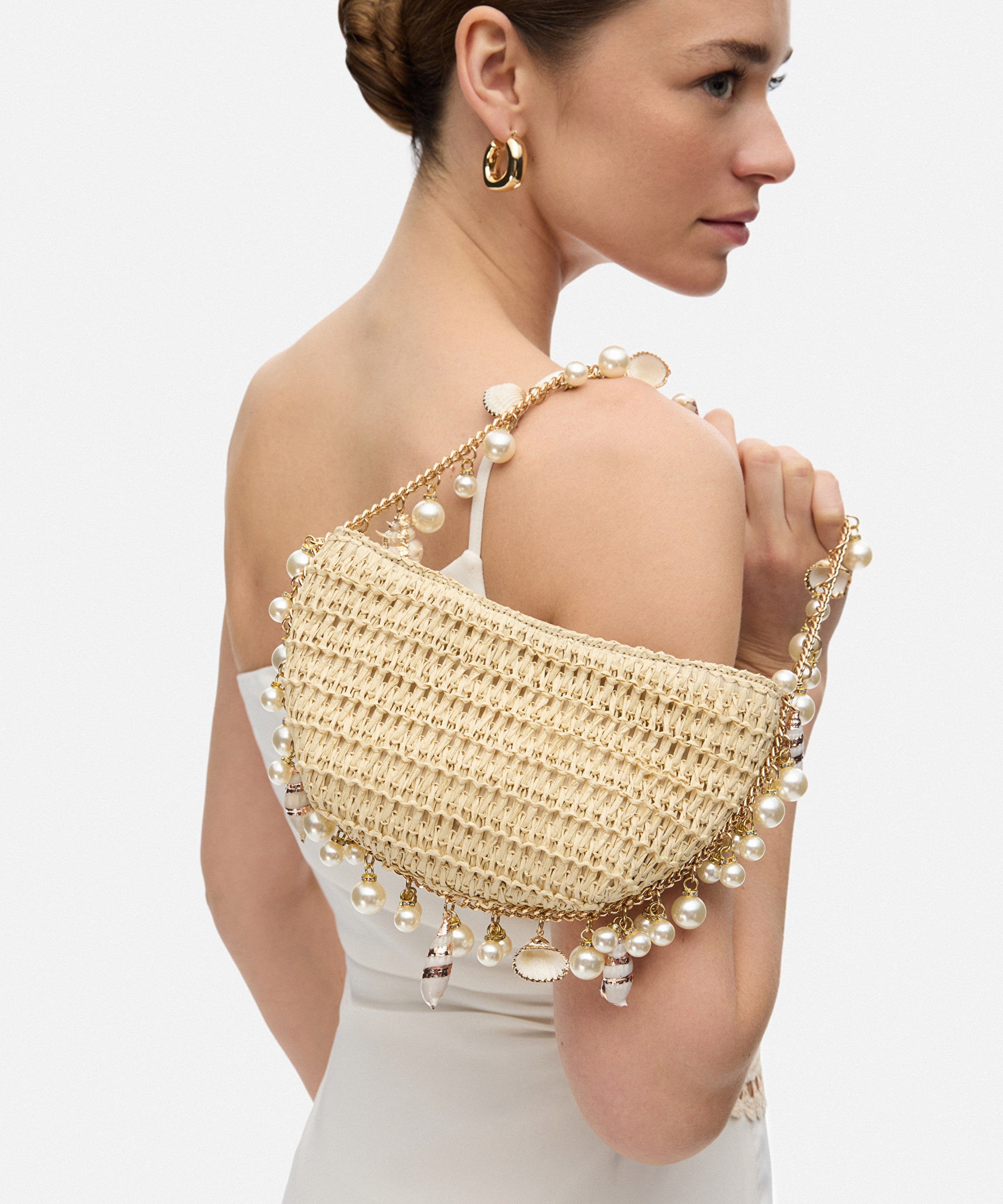 Mini Raffia Shell Bag - Sable Crème