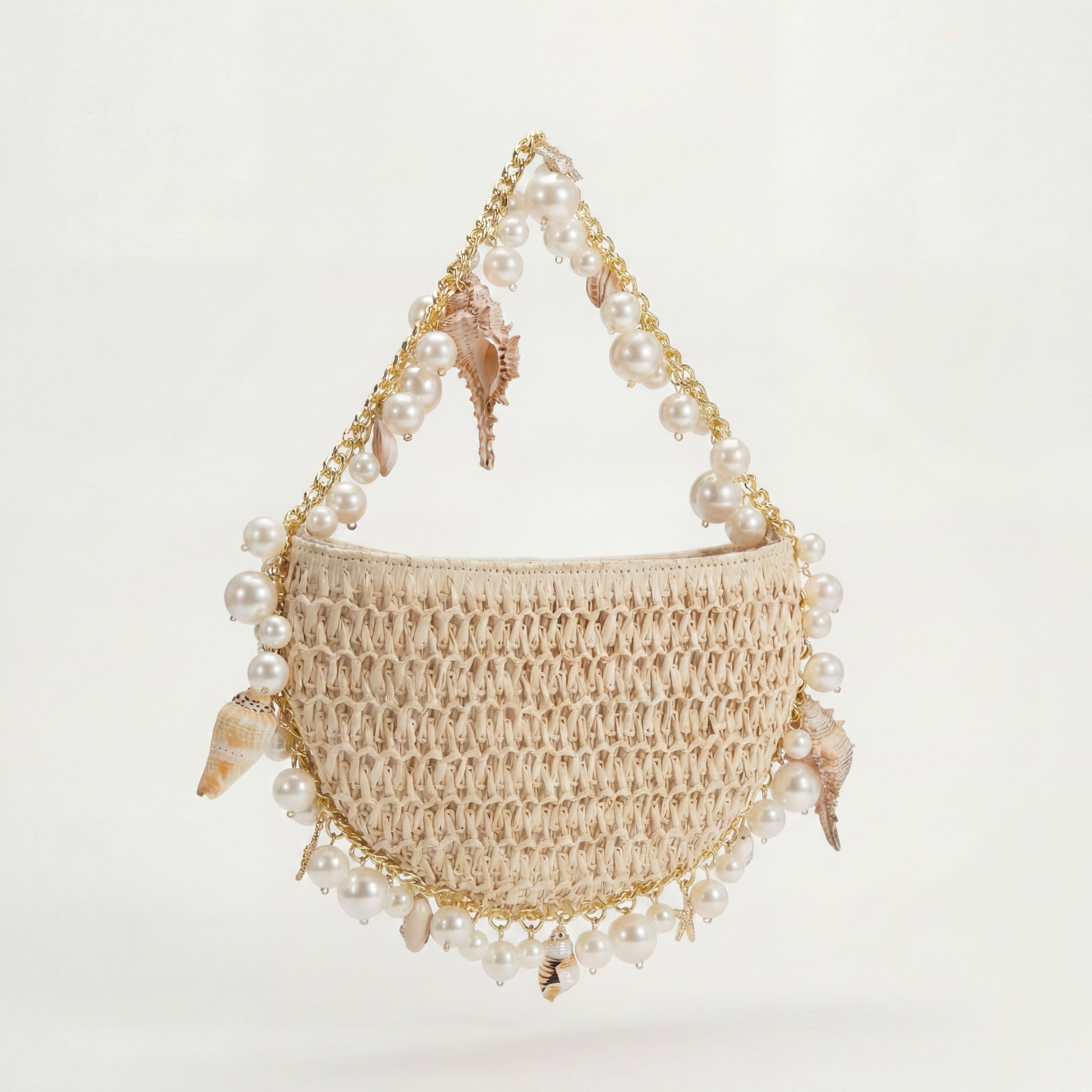 Mini Raffia Shell Bag - Sable Crème