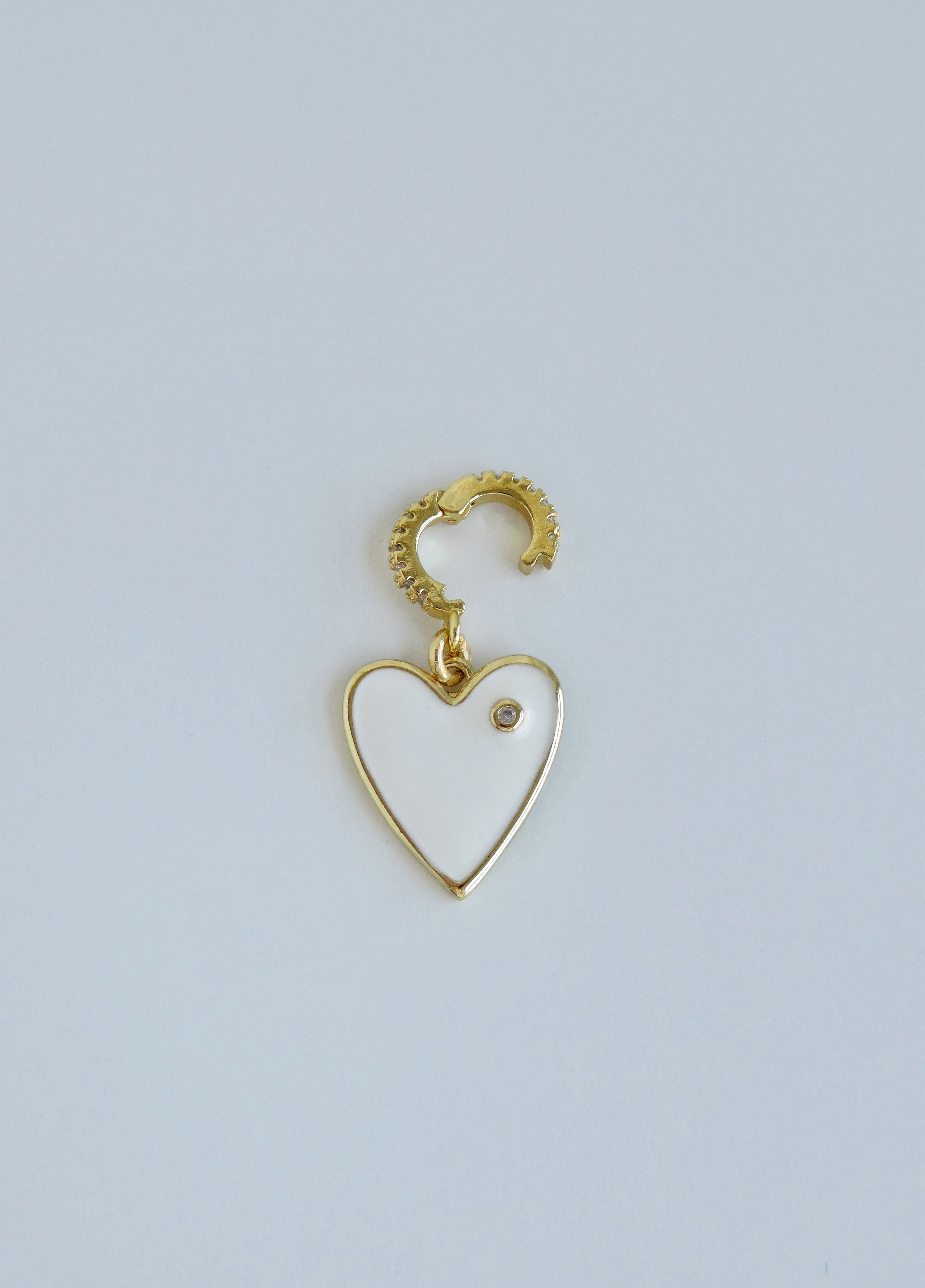 White Enamel Heart Charm on Diamond Hinged Clasp