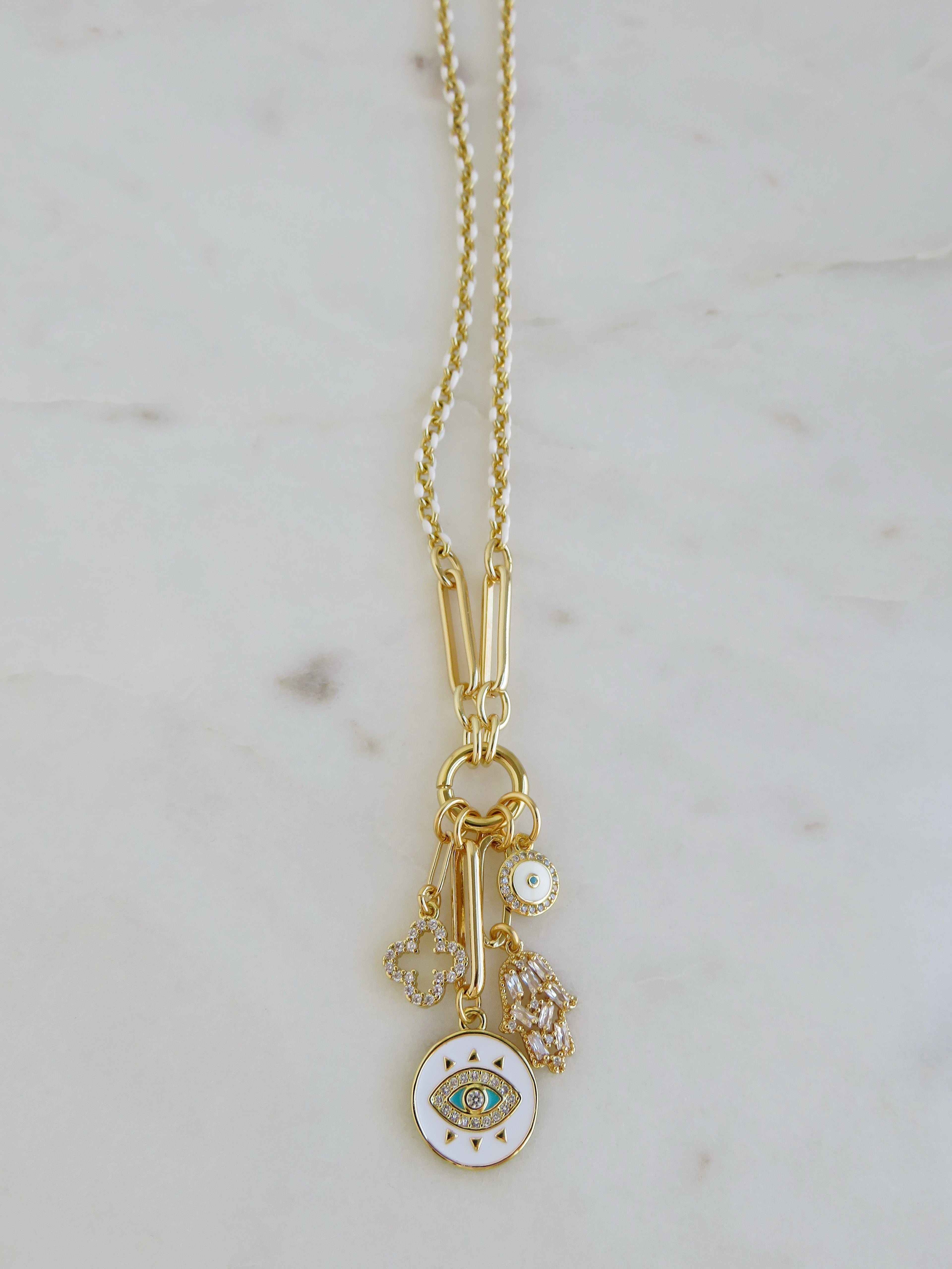 White Oval Link Charm Holder Necklace - Clicker Clasp - add charms