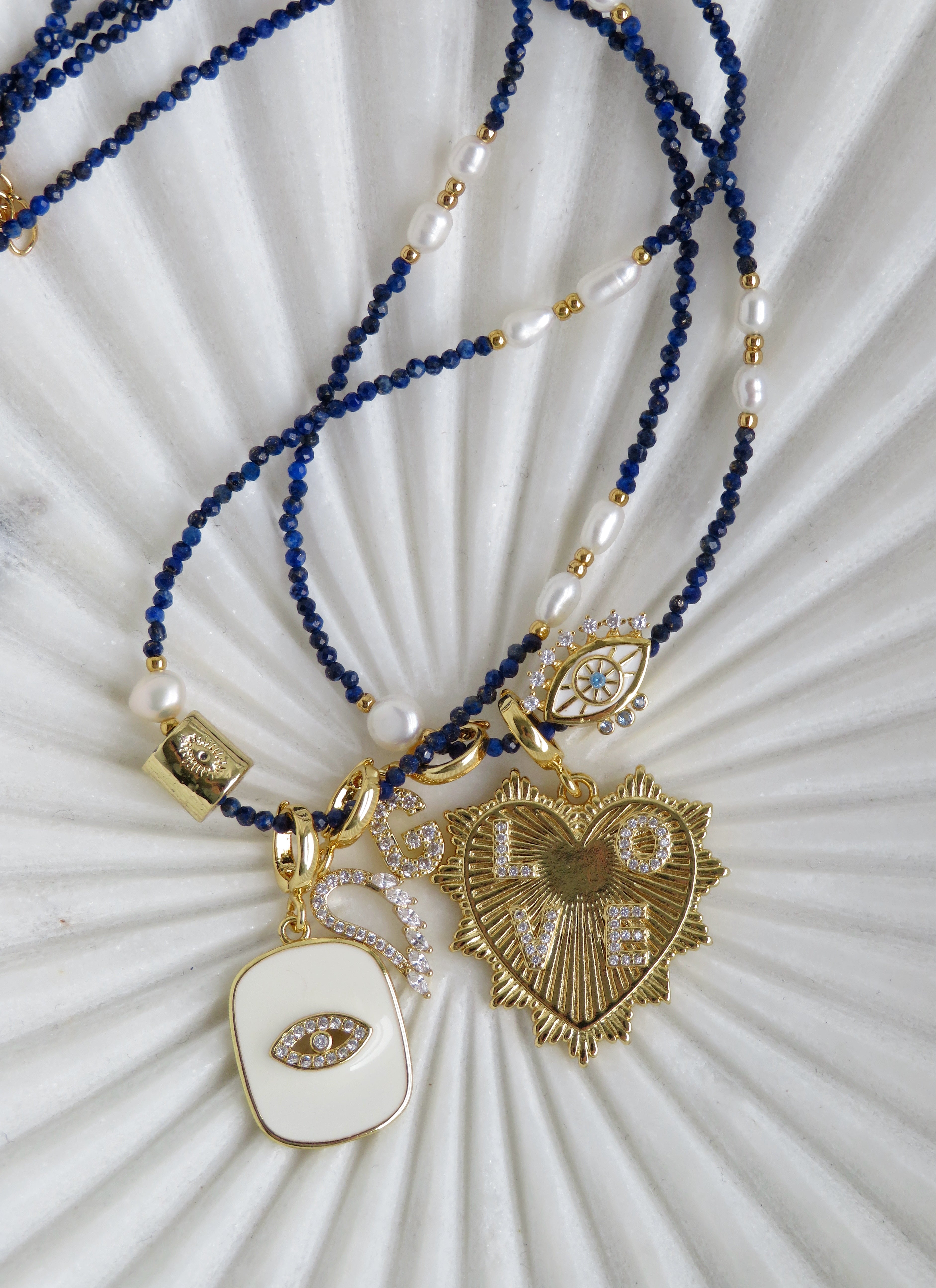 Balance and Communication- Lapis Lazuli Pearl Wrap Bracelet - Necklace