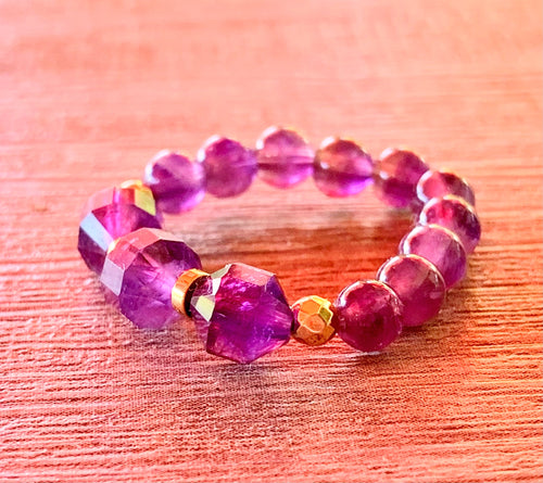 Christine Handmade Amethyst and Gold Plated Hematite Expandable Ring
