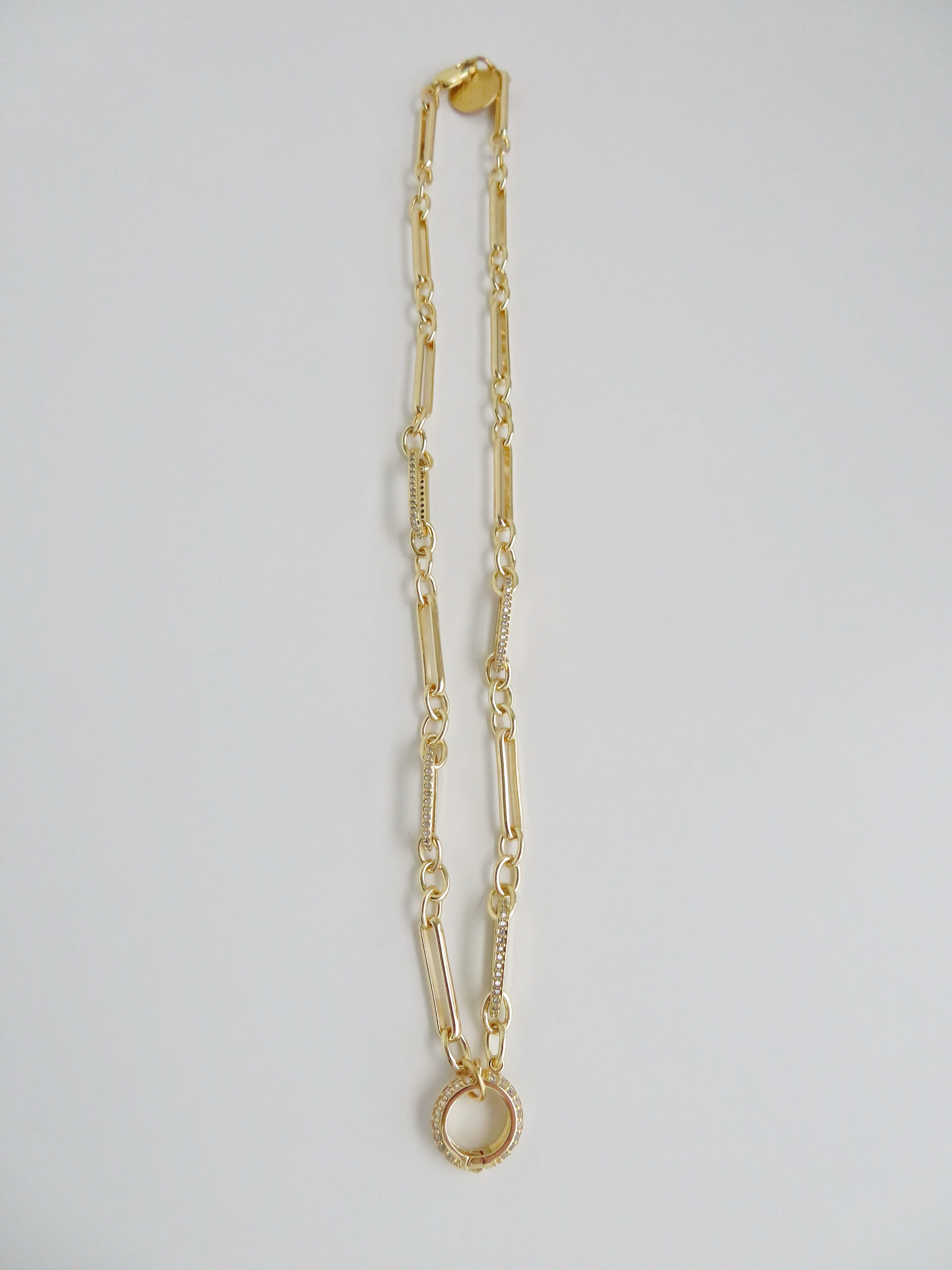 Diamond Figaro Charm Holder Necklace - Clicker Clasp - add charms