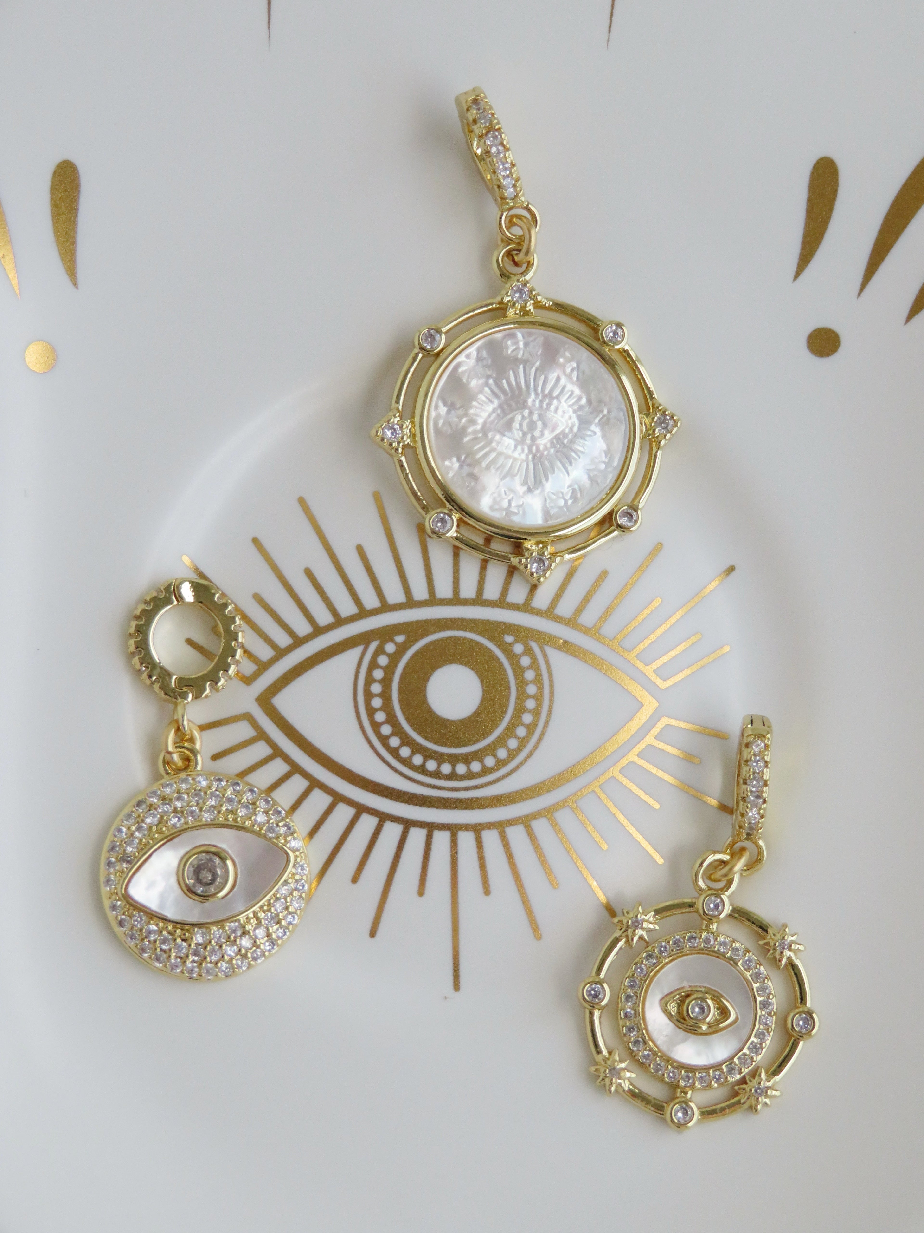 Celestial Perla Evil Eye Medallion with Hinged Clasp