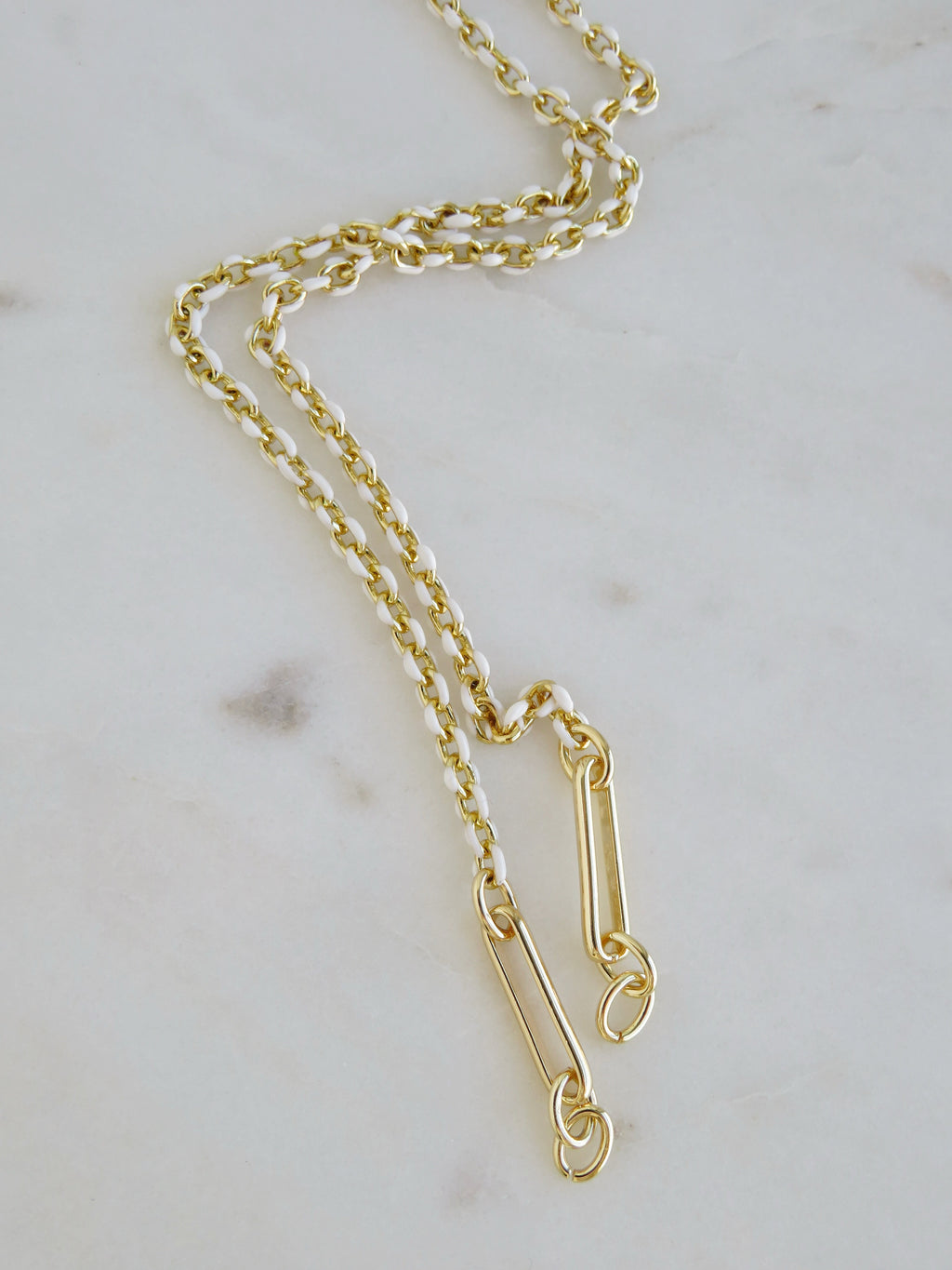 White Oval Link Charm Holder Necklace - Clicker Clasp - add charms
