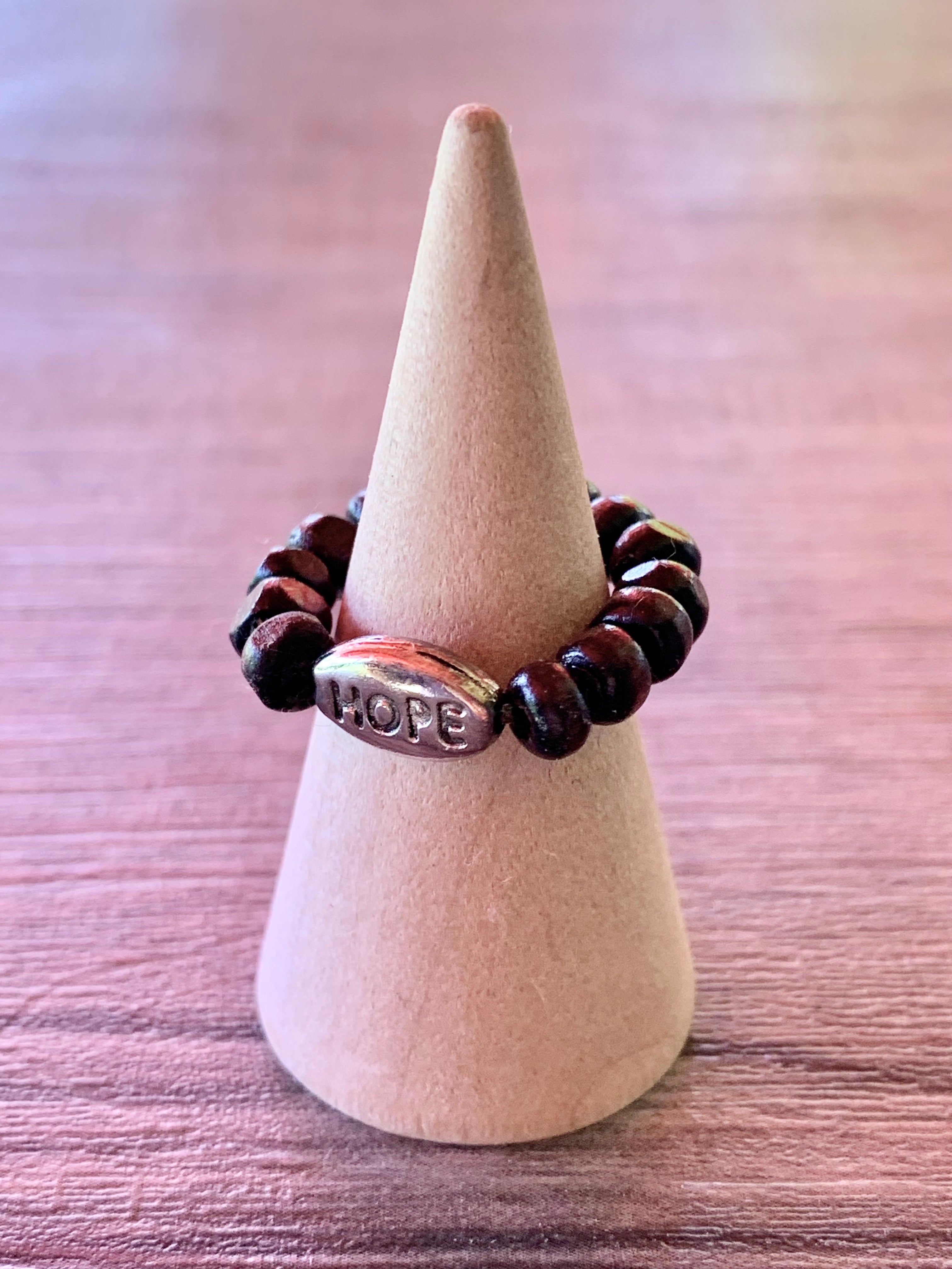 Hope Handmade Expandable Rings in Tourmaline, Obsidian, Cats Eye, and Wood