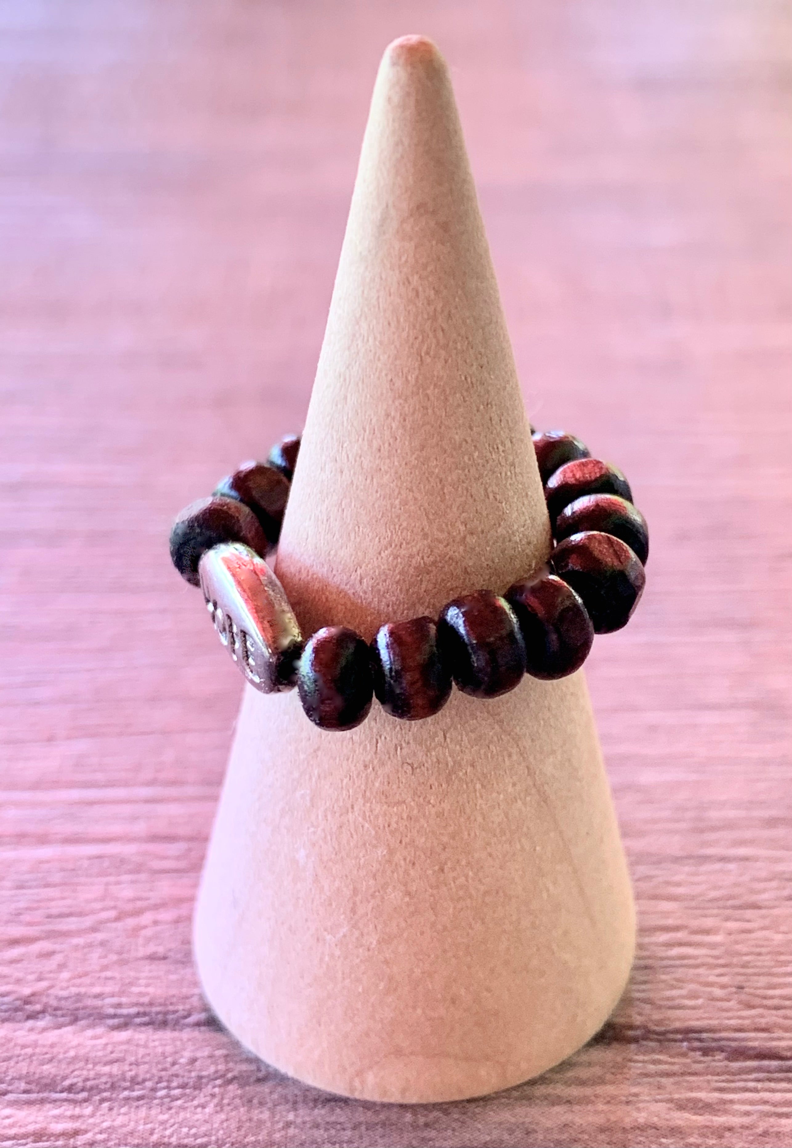 Hope Handmade Expandable Rings in Tourmaline, Obsidian, Cats Eye, and Wood