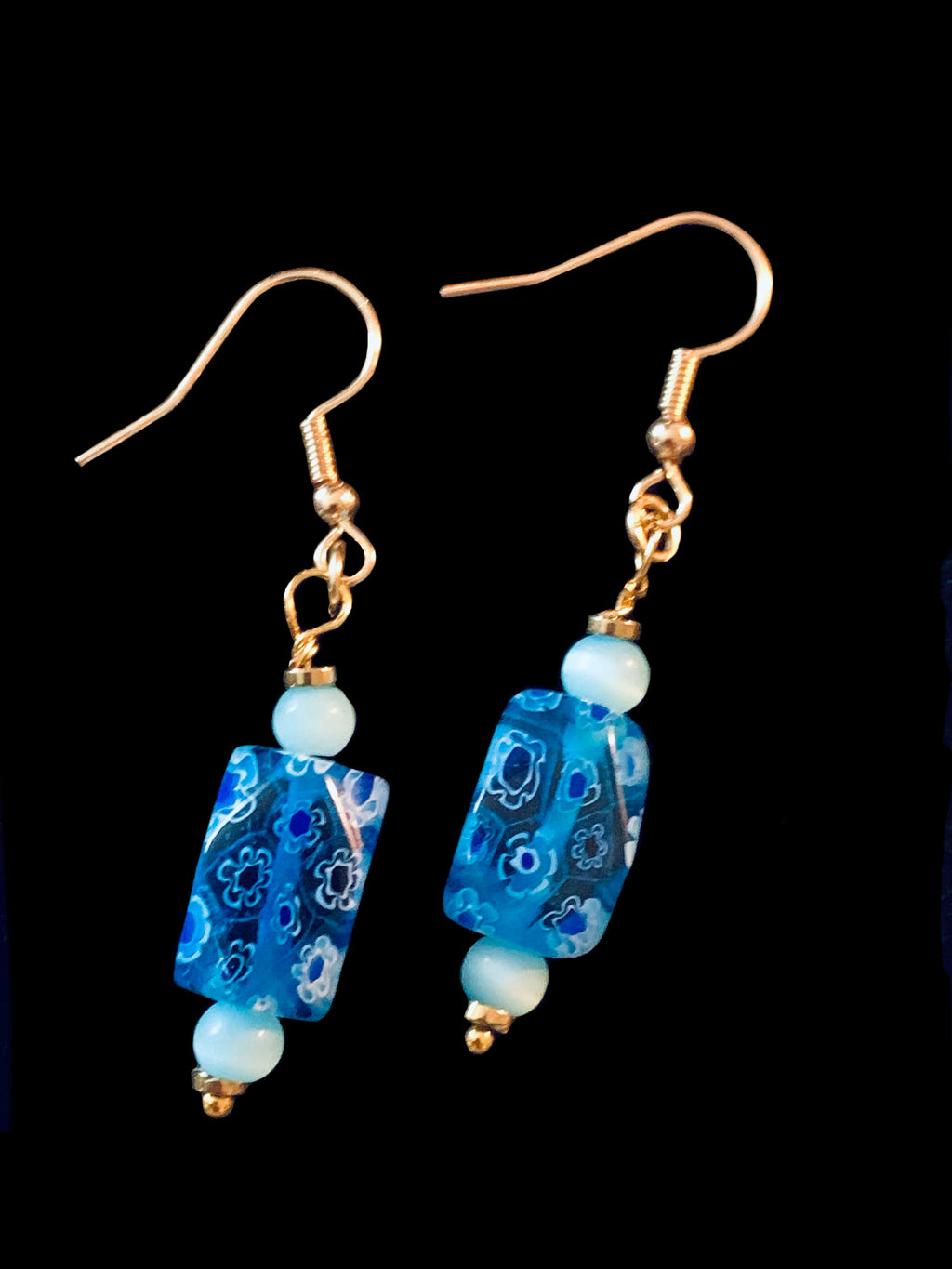 Tegan Handmade Aquamarine and Millefiori Glass Earrings