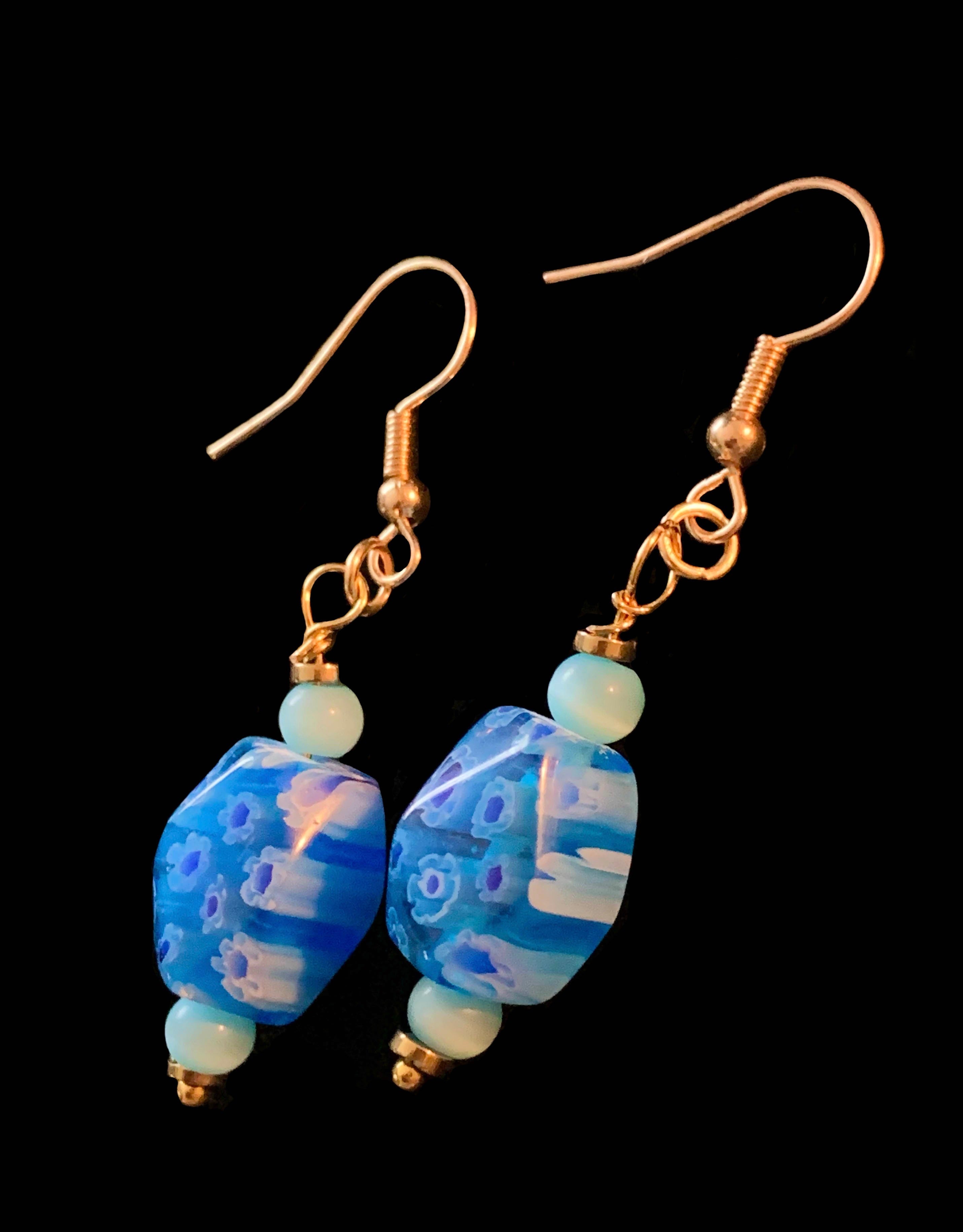 Tegan Handmade Aquamarine and Millefiori Glass Earrings