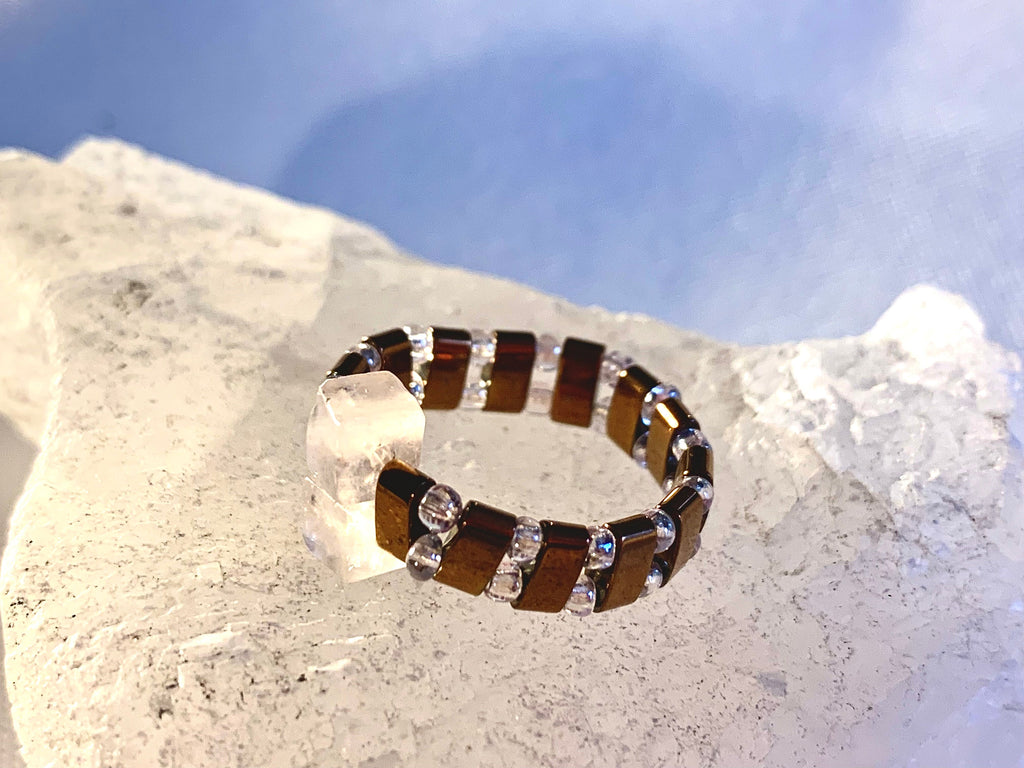 Paulina Handmade Rose Quartz and Hematite Expandable Ring