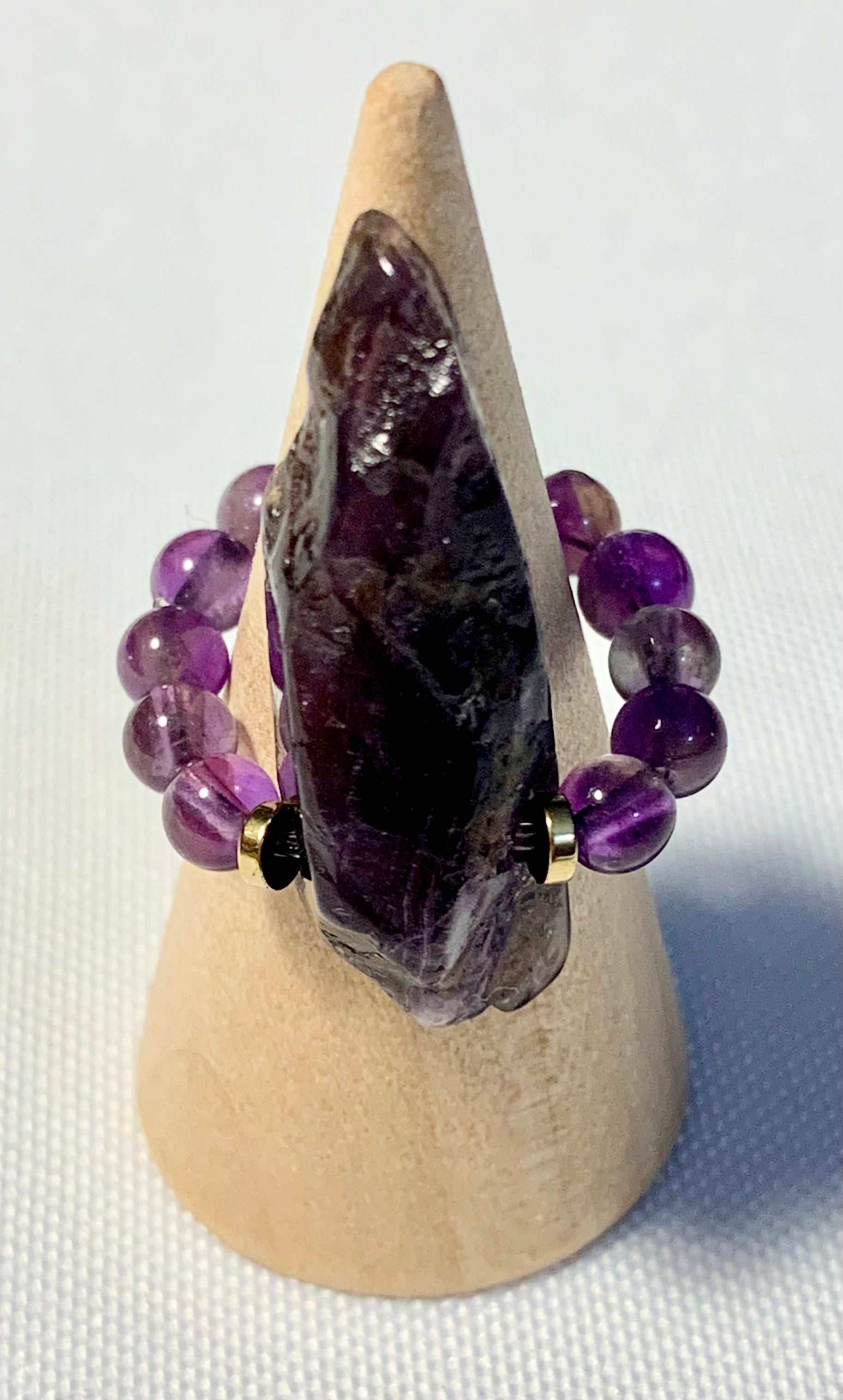Queen Handmade Amethyst and Gold Plated Hematite Expandable Ring