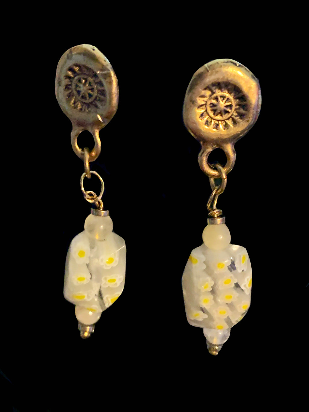 Sunshine Handmade Citrine, Millefiori Glass, and Hematite Earrings