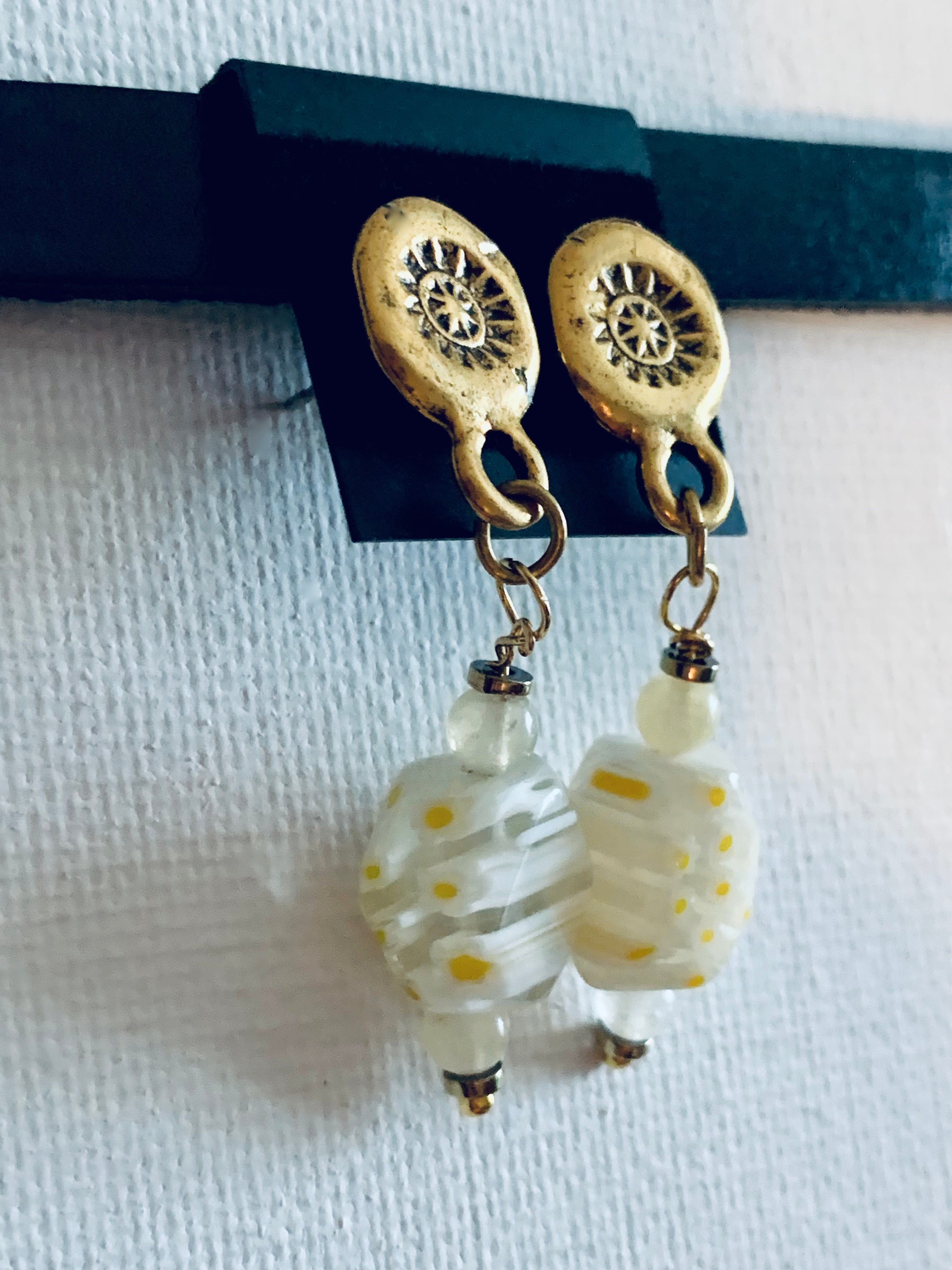 Sunshine Handmade Citrine, Millefiori Glass, and Hematite Earrings