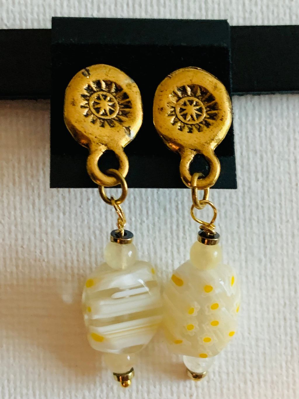 Sunshine Handmade Citrine, Millefiori Glass, and Hematite Earrings