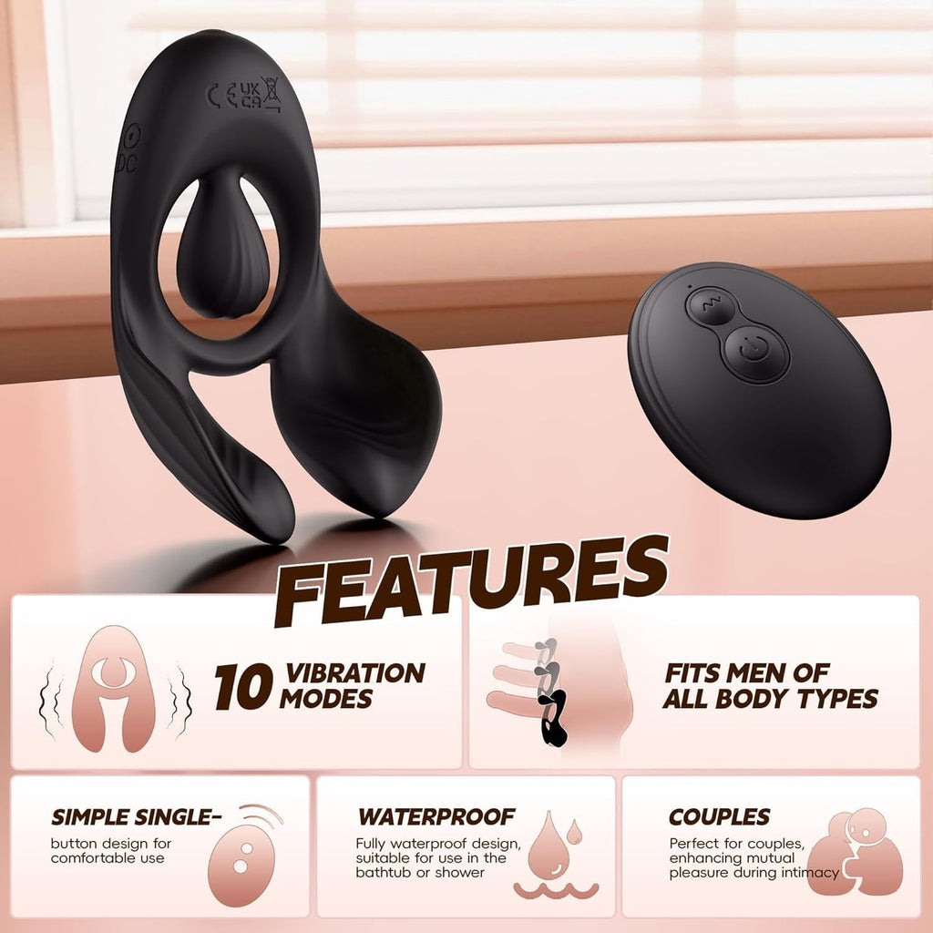 AxisRush 3-Motor Vibrating Cock Ring with Clit Stimulation for Couples