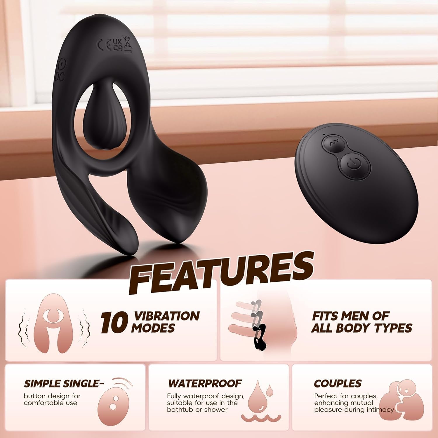 AxisRush 3-Motor Vibrating Cock Ring with Clit Stimulation for Couples