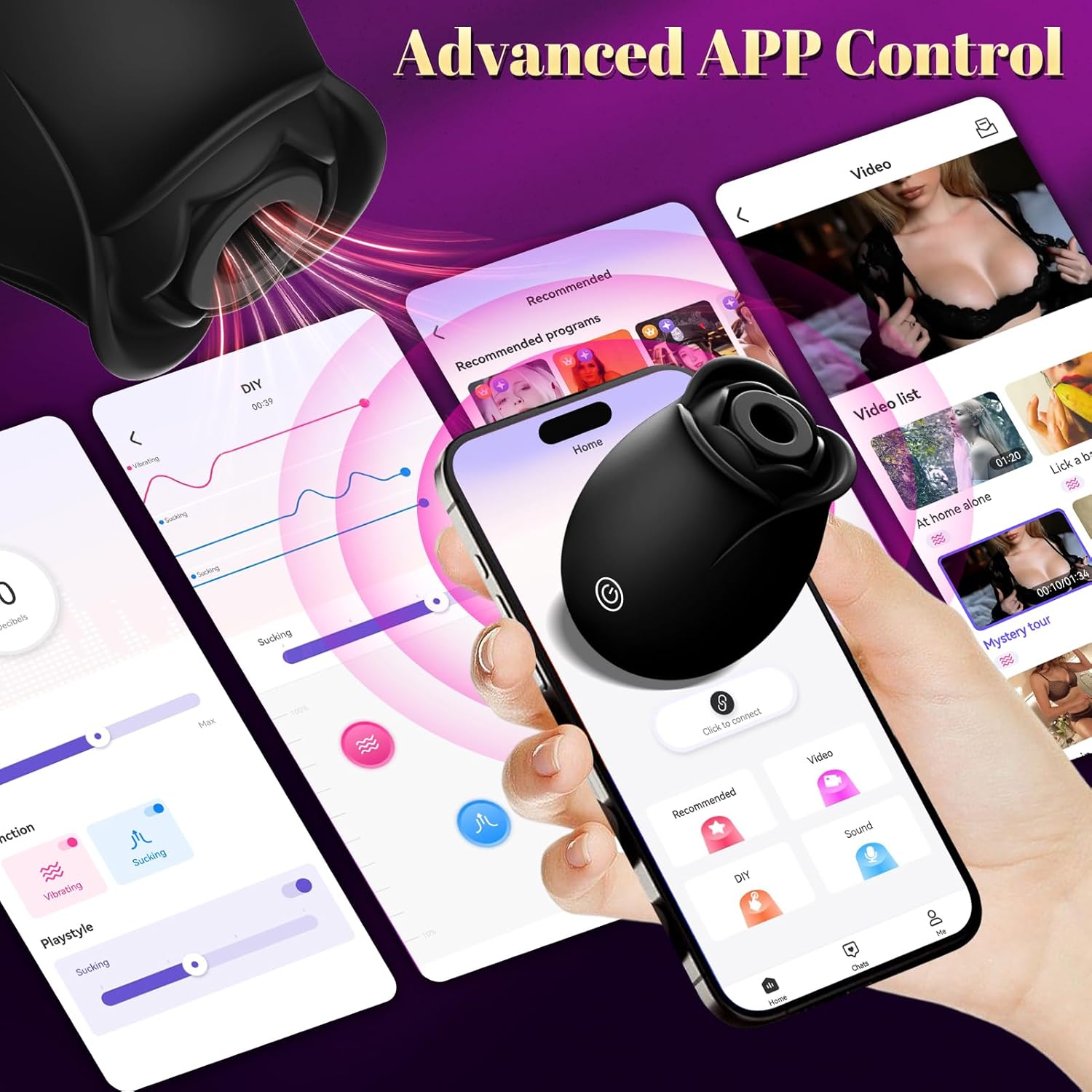 BloomPulse App-Controlled Rose Dual Suction Vibrator