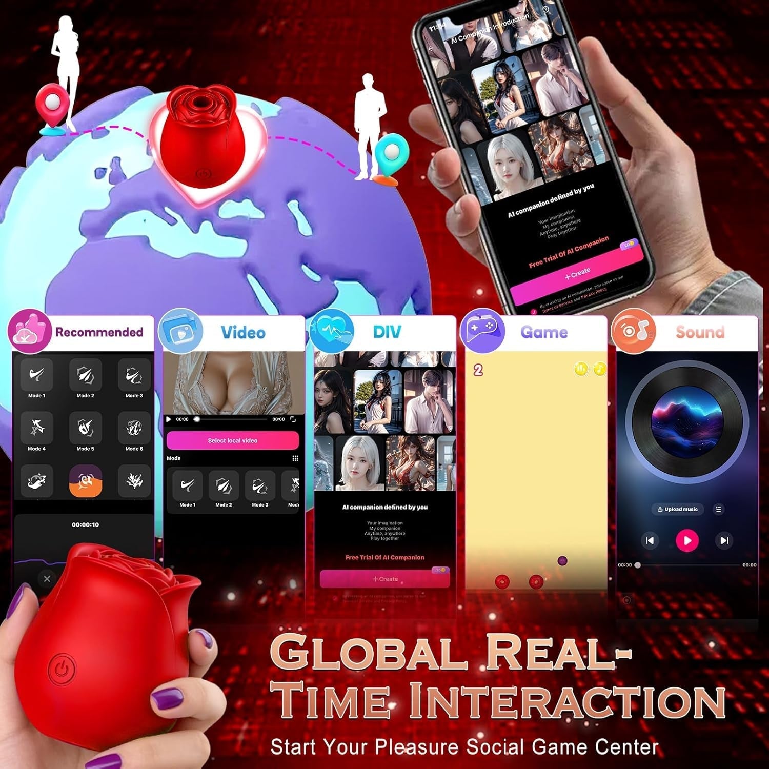 BloomSync App Controlled Rose Suction Vibrator