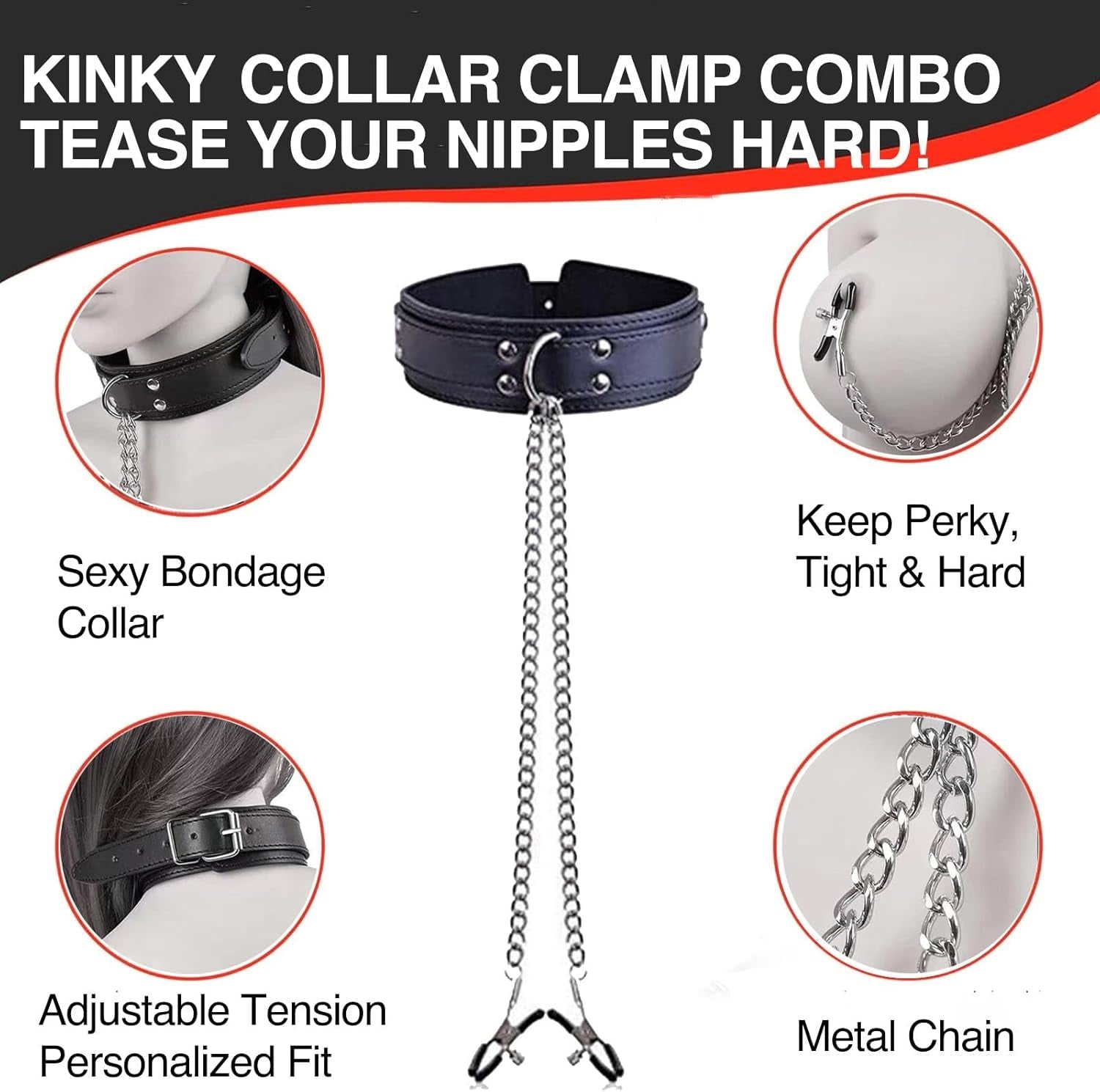 BowBelle BDSM Nipple Clamps Collar Set