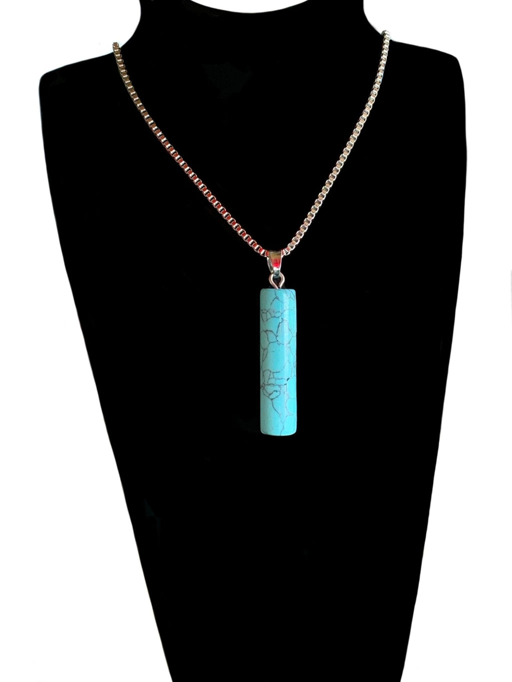Cassidy Handmade Turquoise Cylinder Pendant on a Stainless Steel Box Chain Necklace