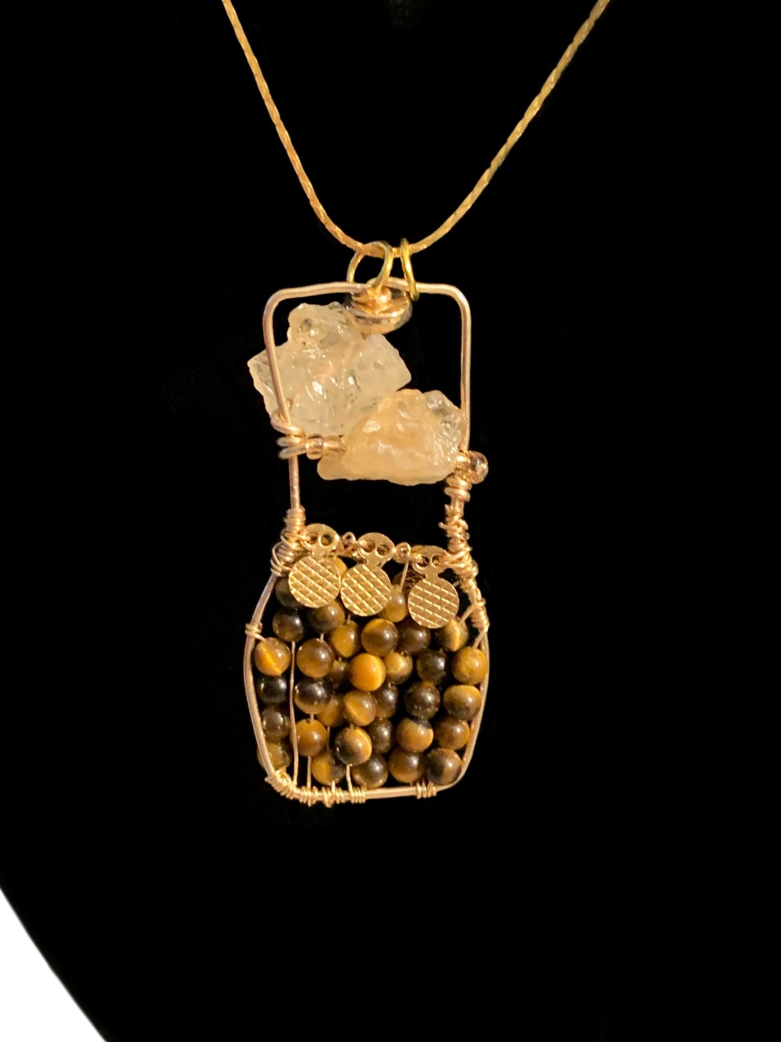 Catrina Handmade Tiger-Eye and Raw Citrine "Bottle" Pendant Necklace