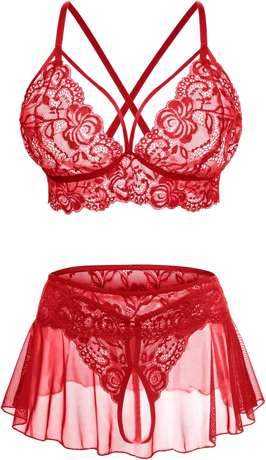 CharmLace 3-Piece Lace Skirt Lingerie Set