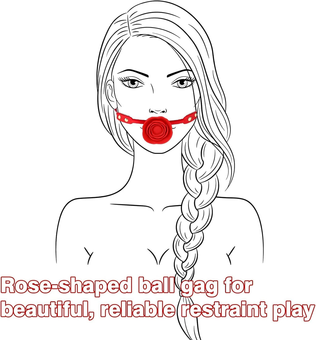 CrimsonBloom Silicone Rose Ball Gag With Removable Plug