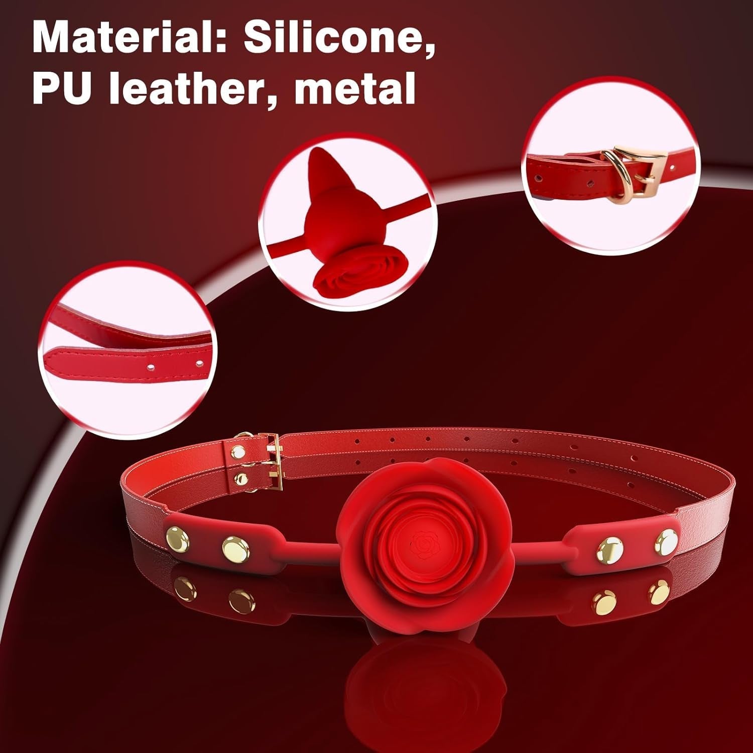 CrimsonBloom Silicone Rose Ball Gag With Removable Plug