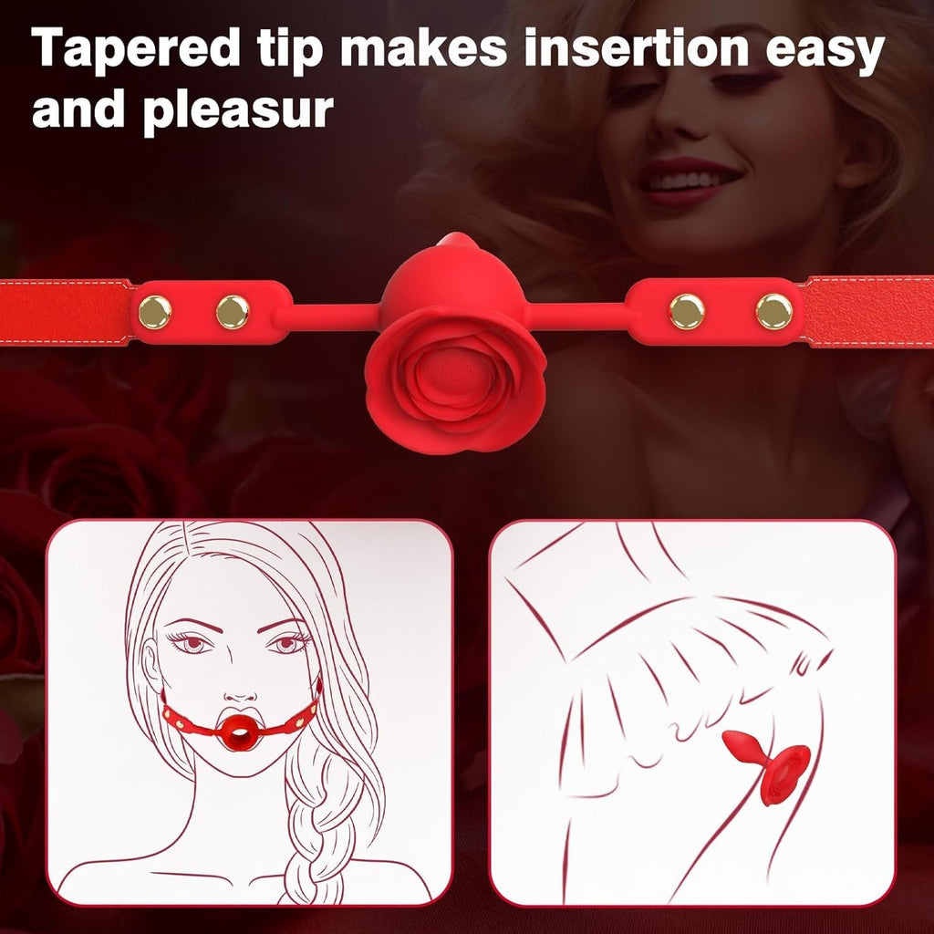 CrimsonBloom Silicone Rose Ball Gag With Removable Plug