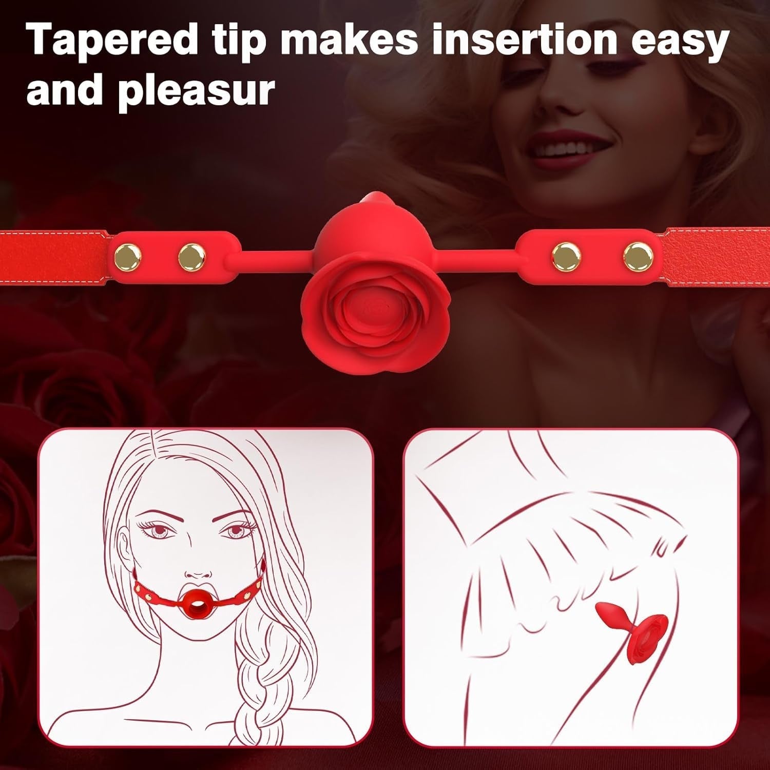 CrimsonBloom Silicone Rose Ball Gag With Removable Plug