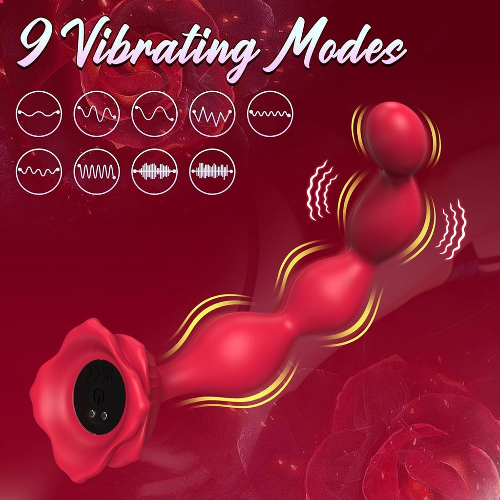CrimsonPetal 7.8" Rose Anal Beads Vibrator with 9 Modes