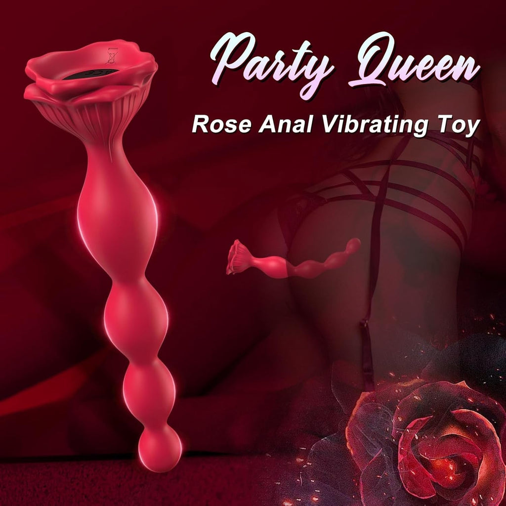 CrimsonPetal 7.8" Rose Anal Beads Vibrator with 9 Modes
